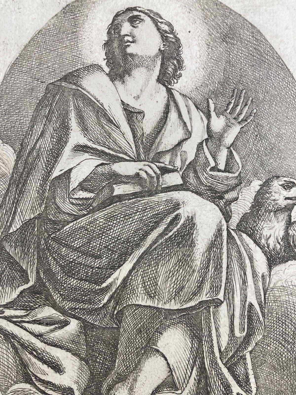 Arte Devozionale: Antica Incisione Di San Giovanni Evangelista, Firmata Carracci