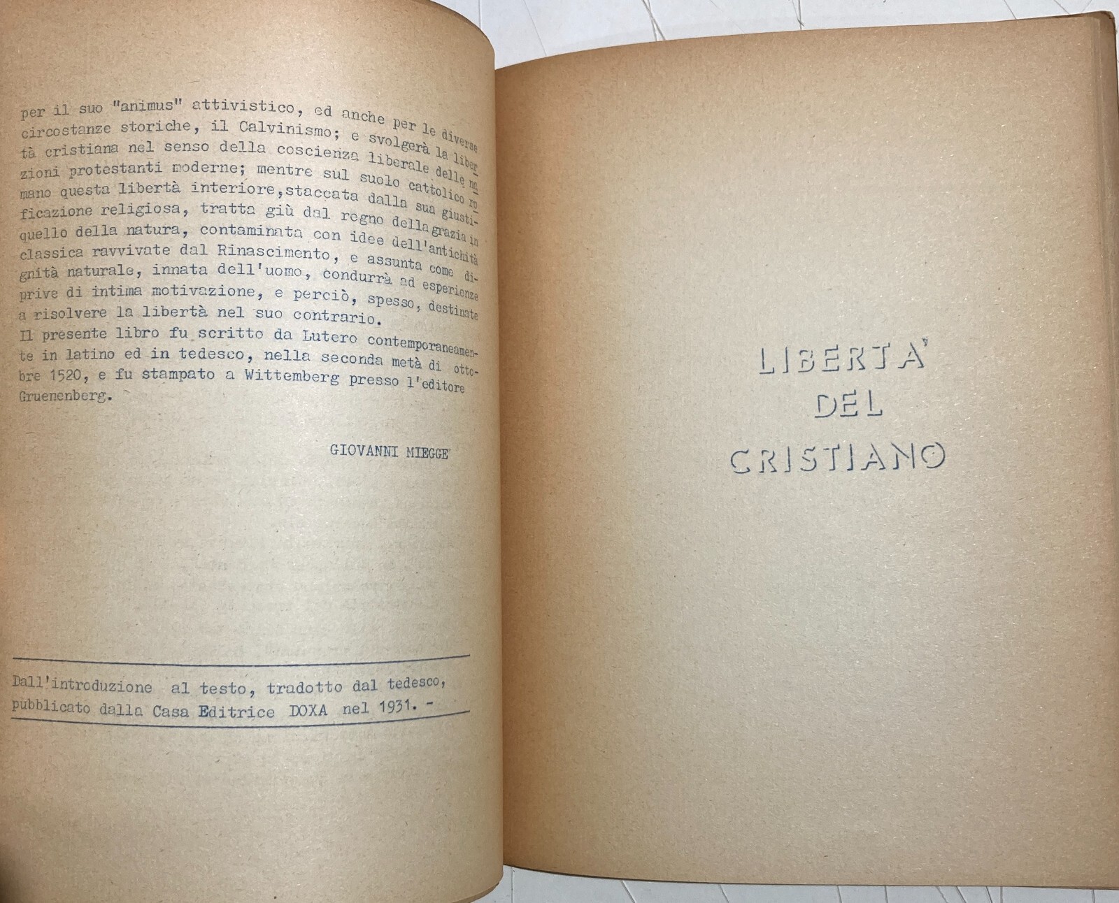 Lutero   Libertà Del Cristiano   Miegge   Federazione Unioni Valdesi   Edizione 1957