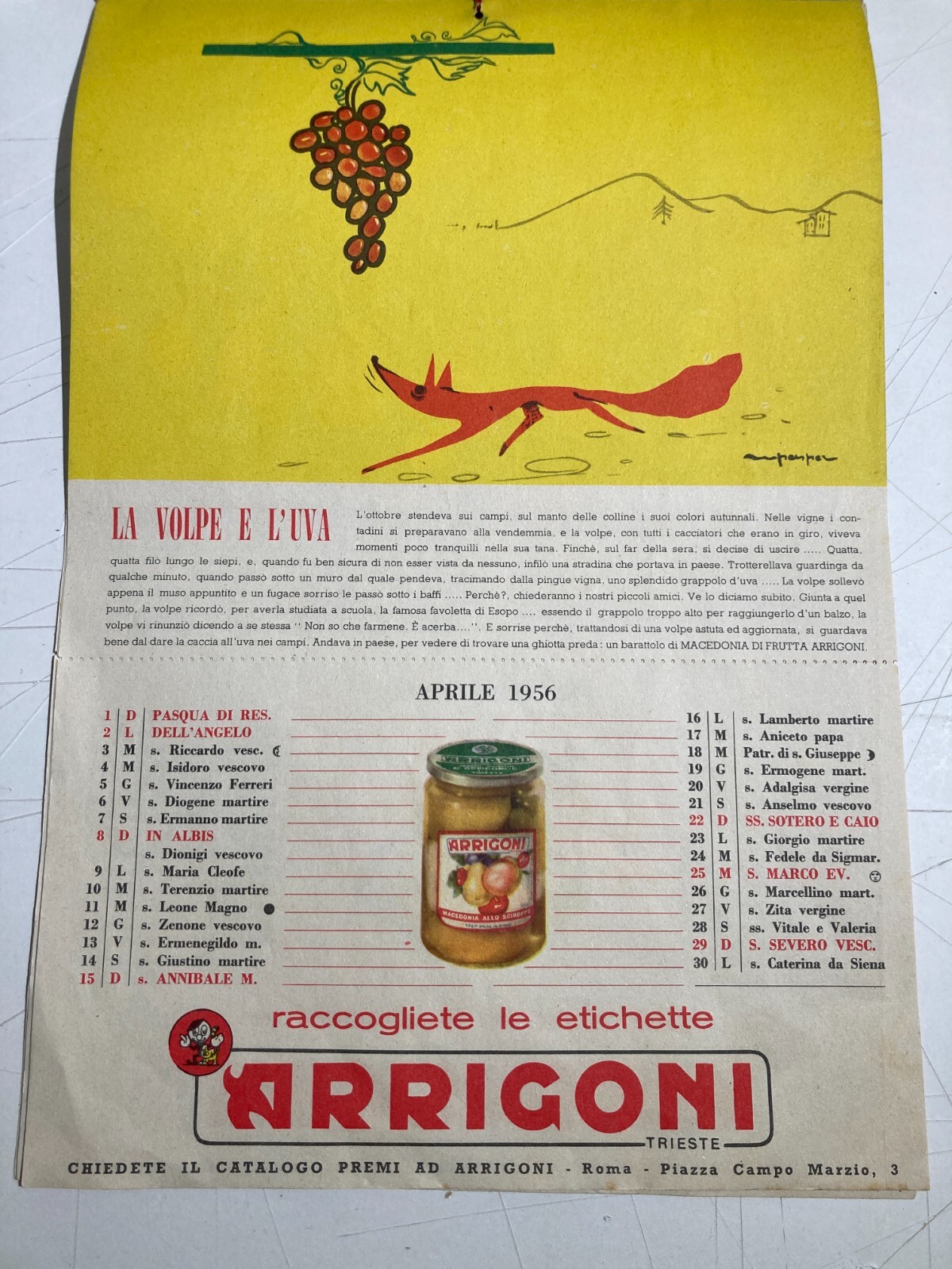 Trieste Arrigoni Calendario Favole Per Bambini Illustrato Pubblicitario 1956
