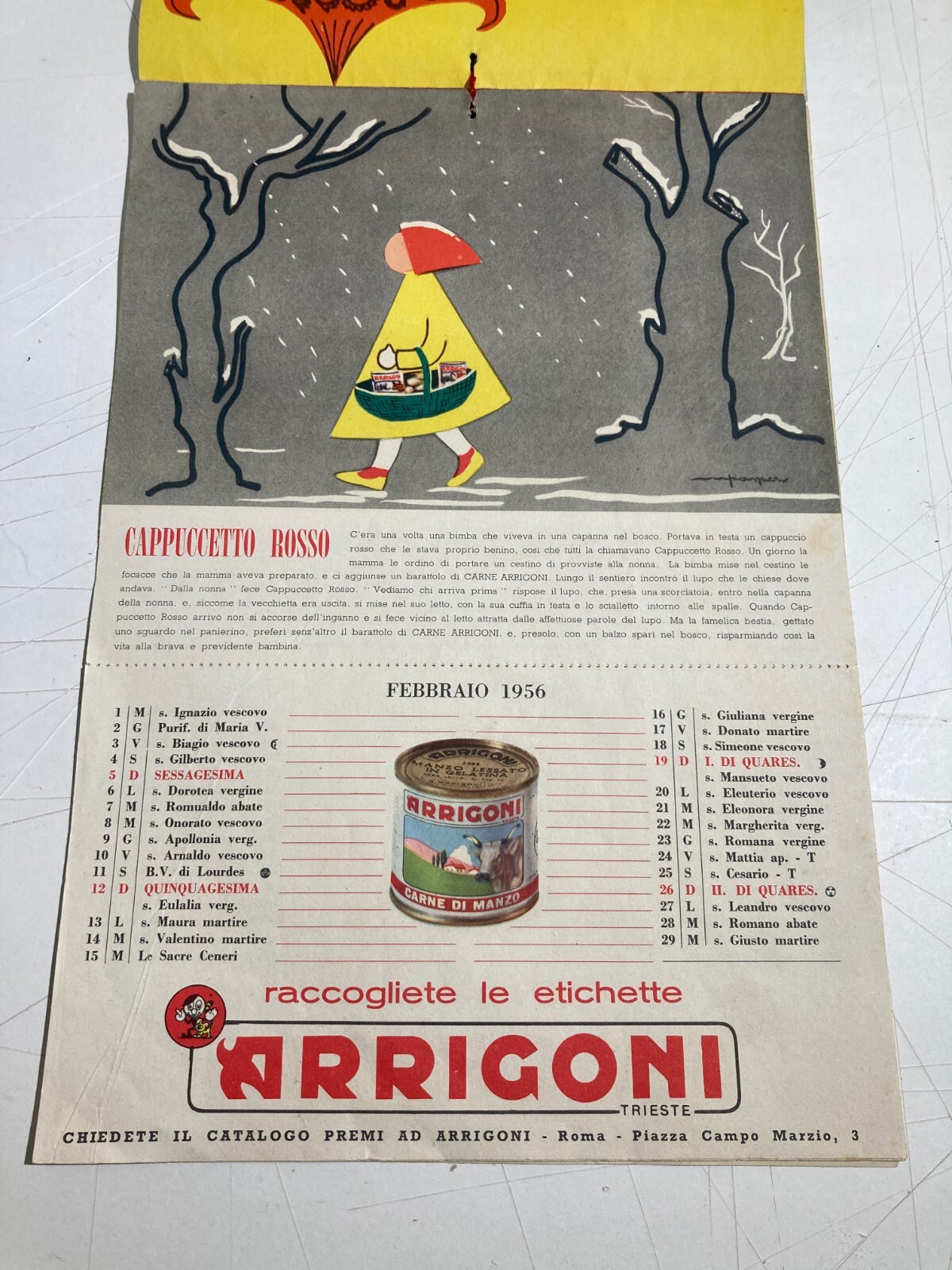 Trieste Arrigoni Calendario Favole Per Bambini Illustrato Pubblicitario 1956