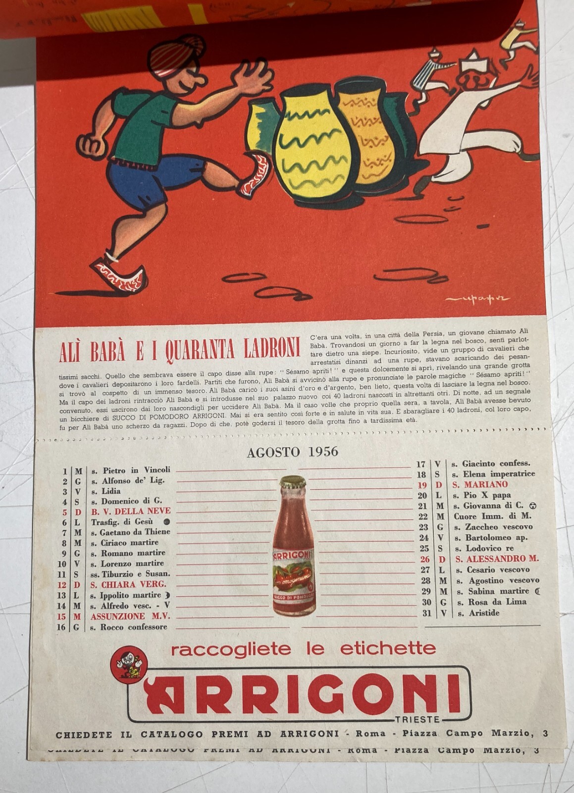 Trieste Arrigoni Calendario Favole Per Bambini Illustrato Pubblicitario 1956