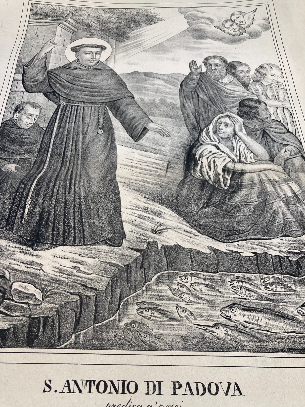 Sant'Antonio Di Padova Predica Ai Pesci. Antica Stampa Popolare Devozionale Di Lo Santo