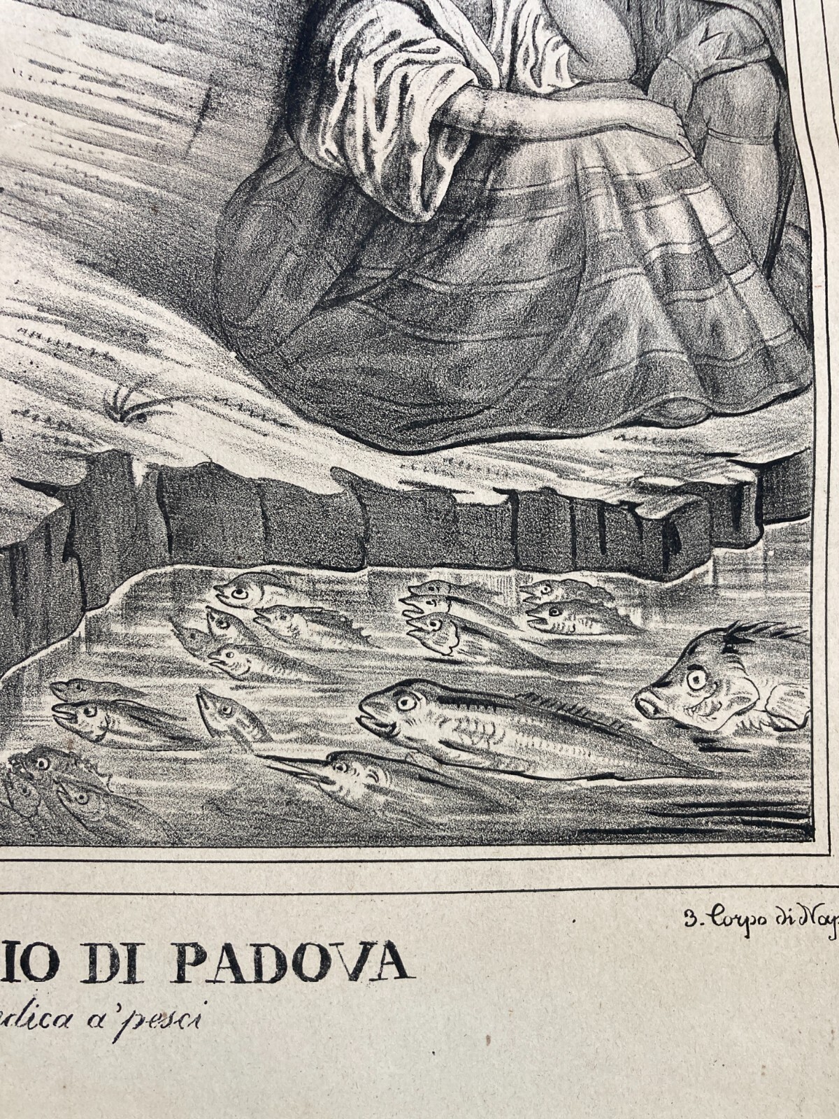 Sant'Antonio Di Padova Predica Ai Pesci. Antica Stampa Popolare Devozionale Di Lo Santo