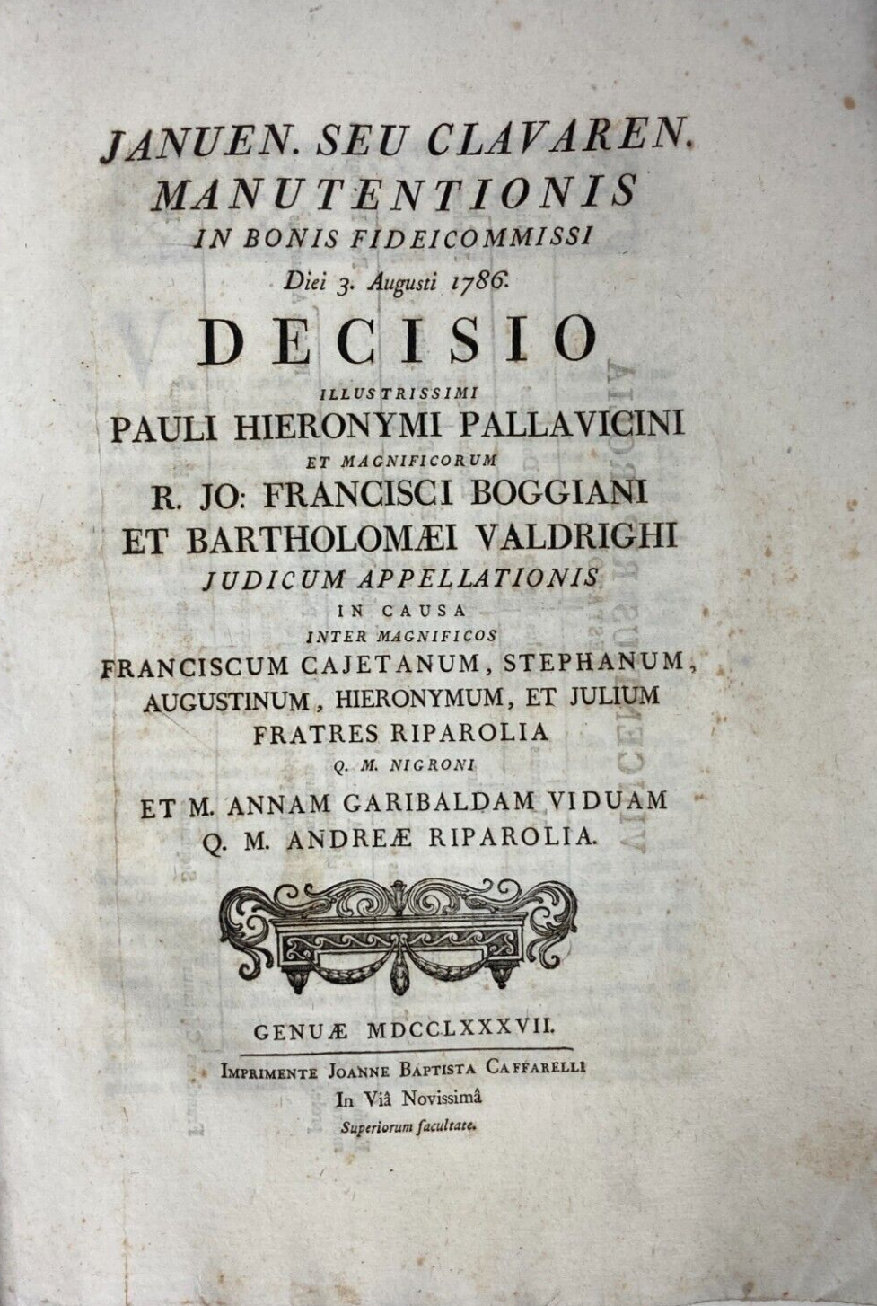 Liguria, Chiavari: Decisione Giuridica   Pallavicini, Boggiani, Valdrighi, Riparolia, Garibalda