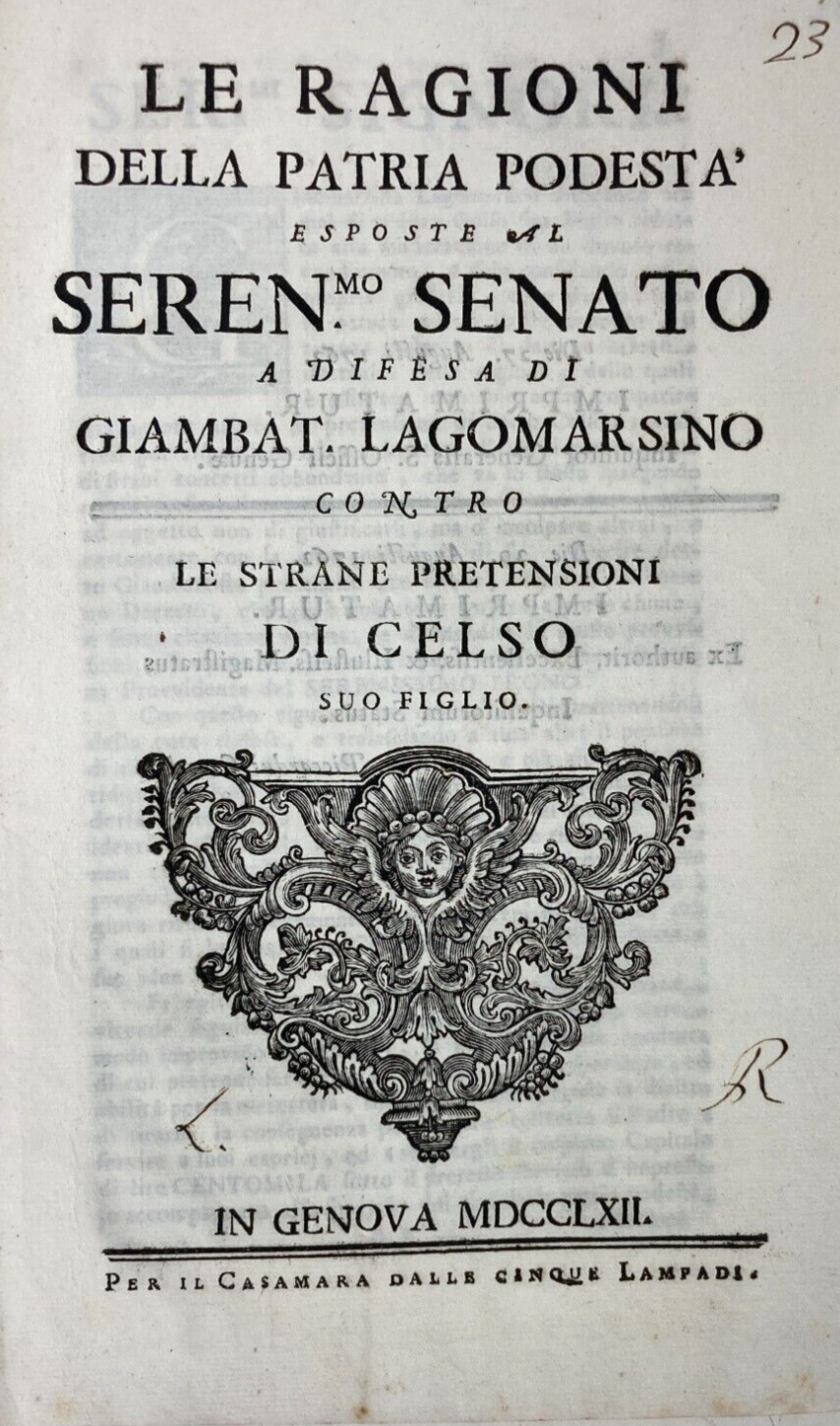 Le Ragioni Della Patria Potestà: Giambattista Lagomarsino Contro Celso Lagomarsino (Genova, 1762)
