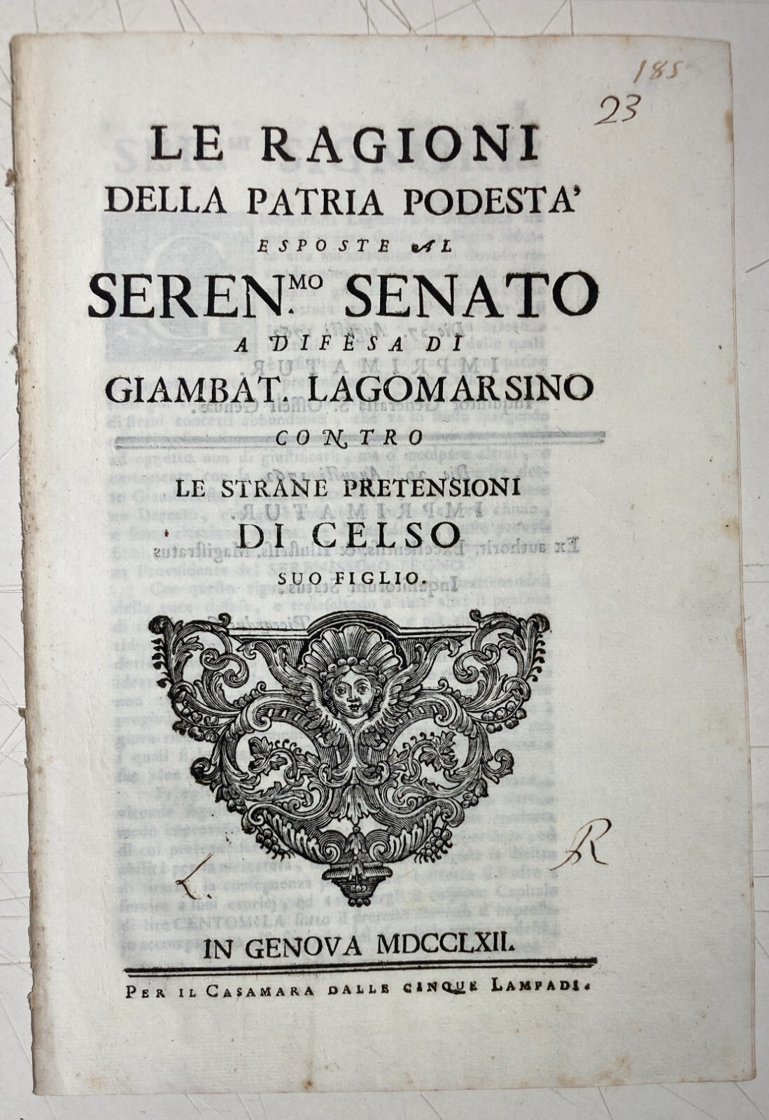Le Ragioni Della Patria Potestà: Giambattista Lagomarsino Contro Celso Lagomarsino (Genova, 1762)