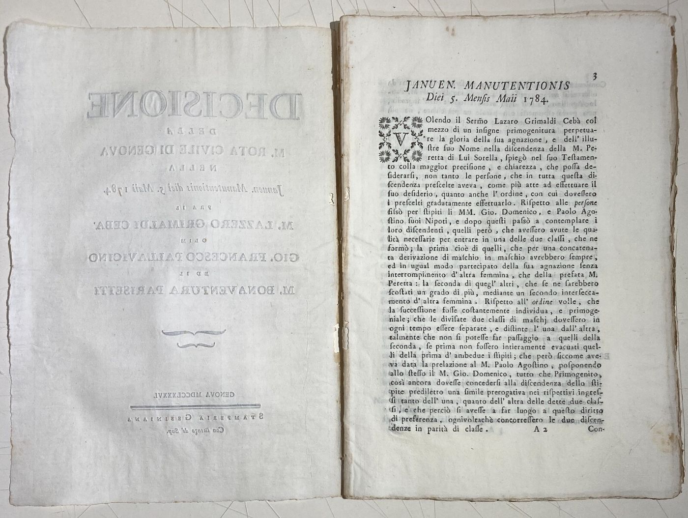Decisione Della M. Rota Civile Di Genova (1786)   Vertenza Grimaldi, Pallavicino, Parisetti