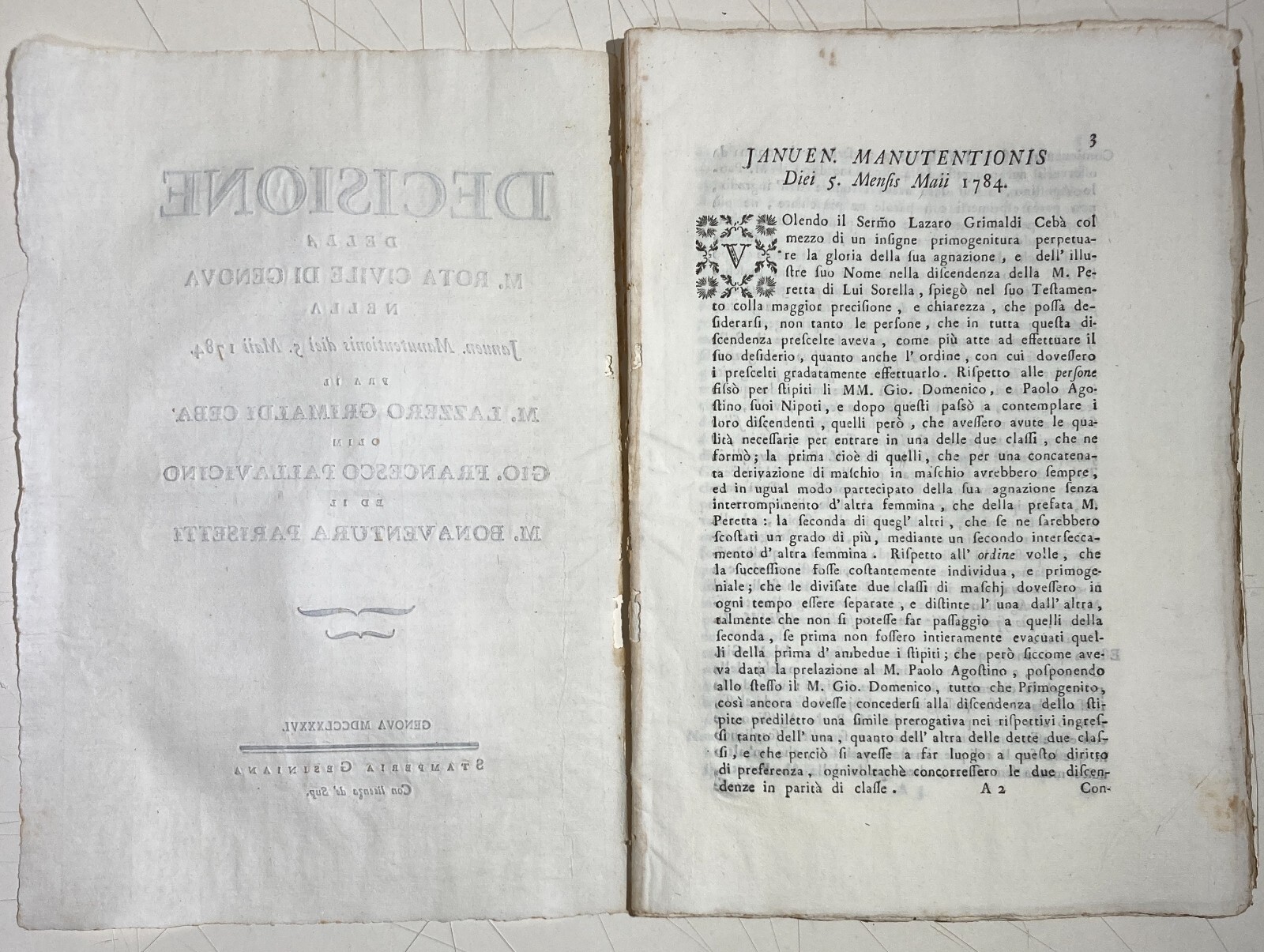 Decisione Della M. Rota Civile Di Genova (1786)   Vertenza Grimaldi, Pallavicino, Parisetti