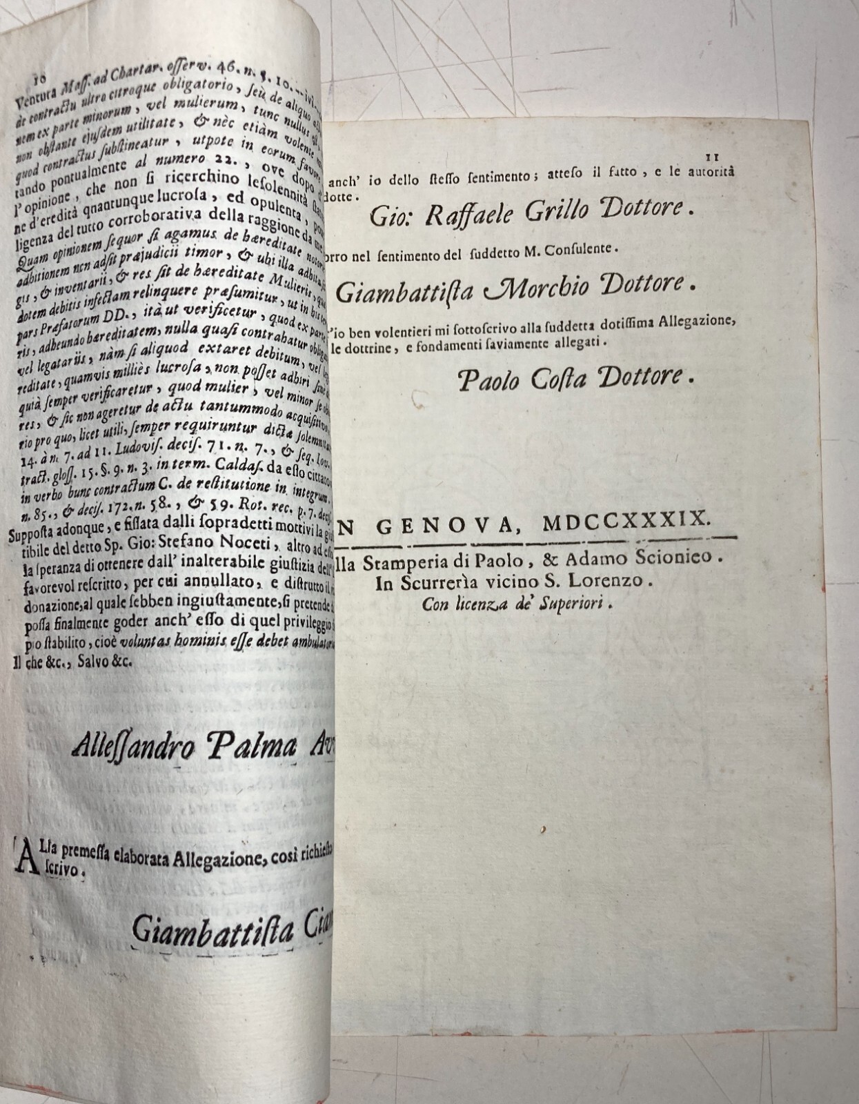 Liguria, Genova: Giuridica, Notariato, Eredità   Stefano Noceti, Avvocato Palma   1739