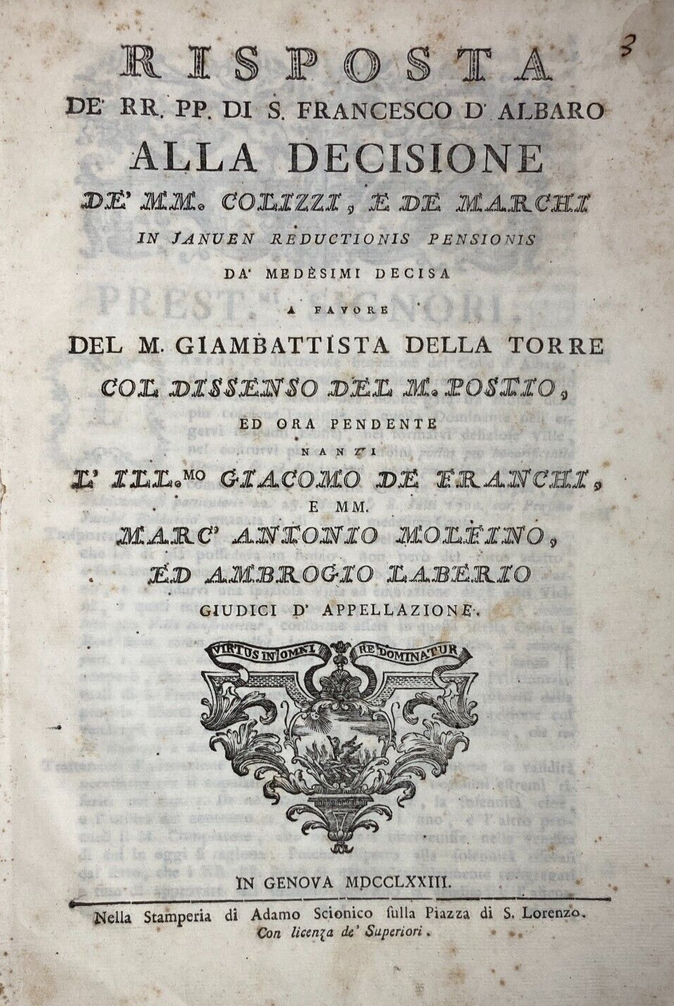 Liguria, Genova, Colle d'Albaro, Convento S. Francesco, G.B. Della Torre, Giuridica