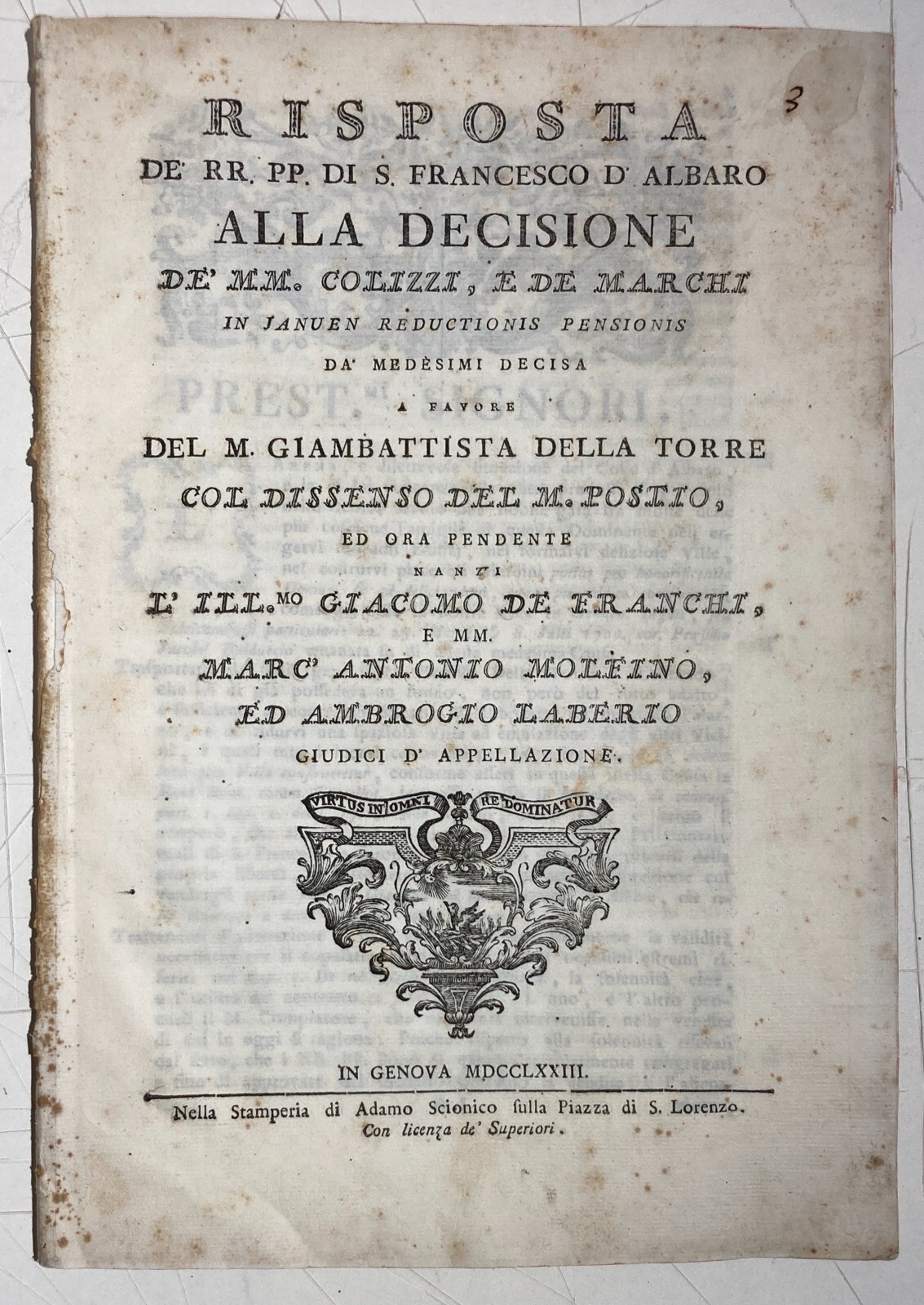 Liguria, Genova, Colle d'Albaro, Convento S. Francesco, G.B. Della Torre, Giuridica