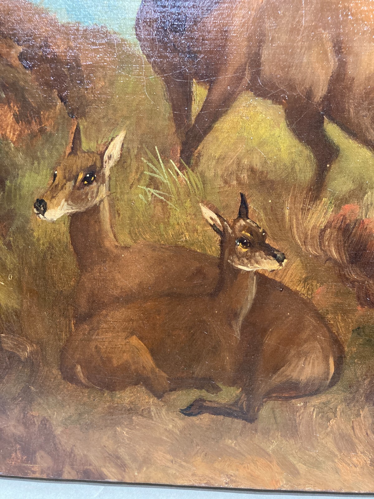 Antico Dipinto Di William Howard Hardy: Paesaggio Montano Con Cervi, Fine XIX Secolo