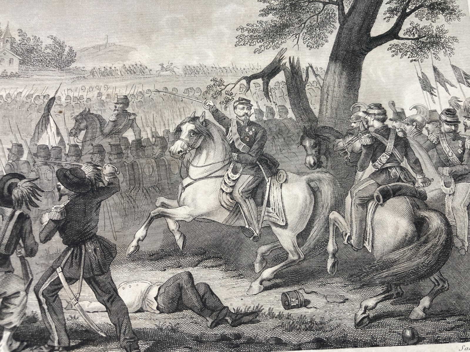 Militaria: Risorgimento, Battaglia Di San Martino. Antica Incisione Di Santamaria, XIX Secolo