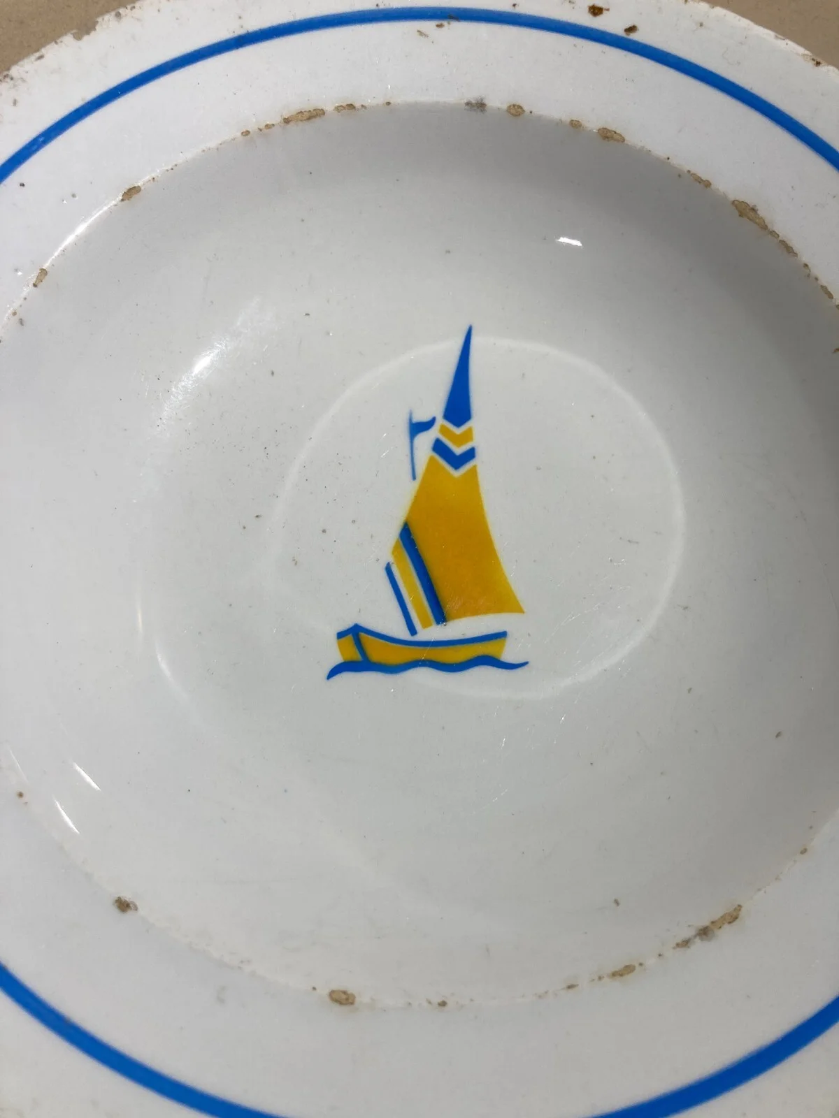 Ceramic Plate with Airbrushed Decoration, Sailing Boat, Era Ponti, Mondovi