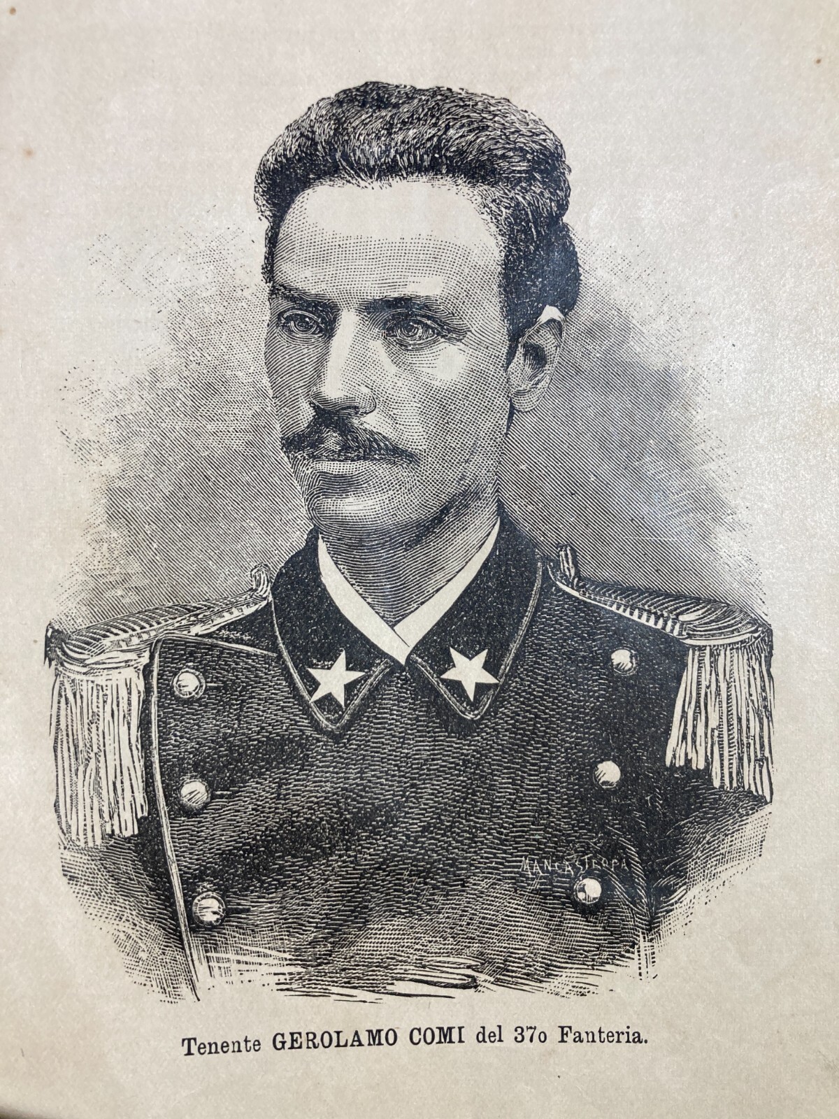 Militaria, Fanteria: Tenente Girolamo Comi, Ritratto In Divisa. Antica Stampa