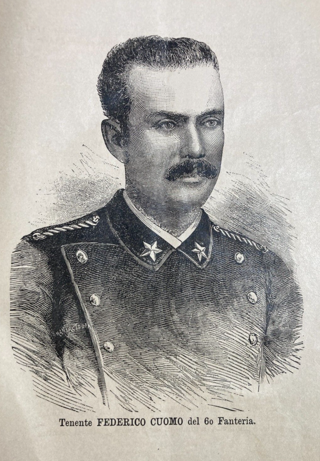 Militaria. Fanteria. Tenente Federico Cuomo. Antica Stampa. Ritratto In Divisa.