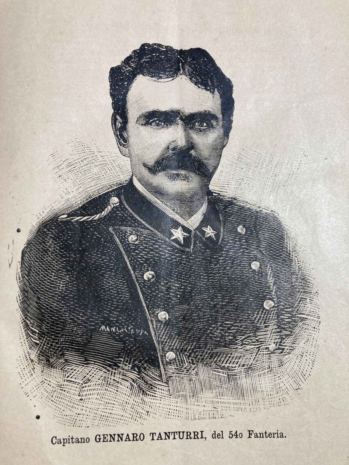 Militaria, Capitano Gennaro Tanturri, 54° Fanteria, Ritratto Xilografico