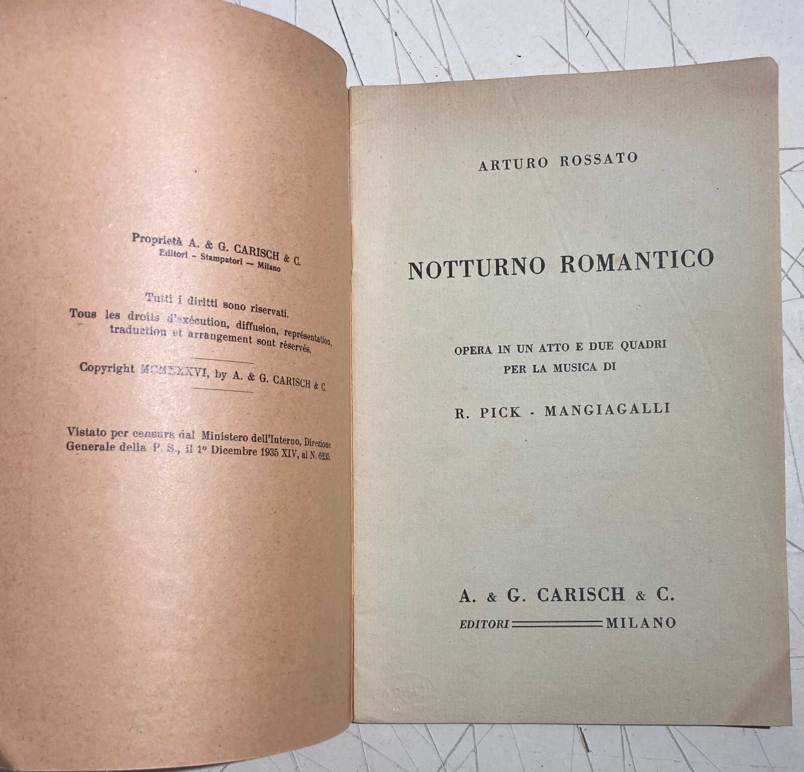Musica, Teatro, Lago Di Como: Conte Fadda, Conte Zeno, Pick Mangiagalli, Rossato, 1936