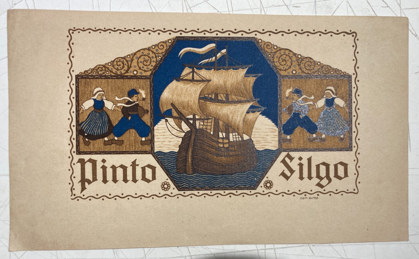 Tabacco, Fumo, Antica Stampa Pubblicitaria: Cromolitografia Nave Galeone Pinto Silgo