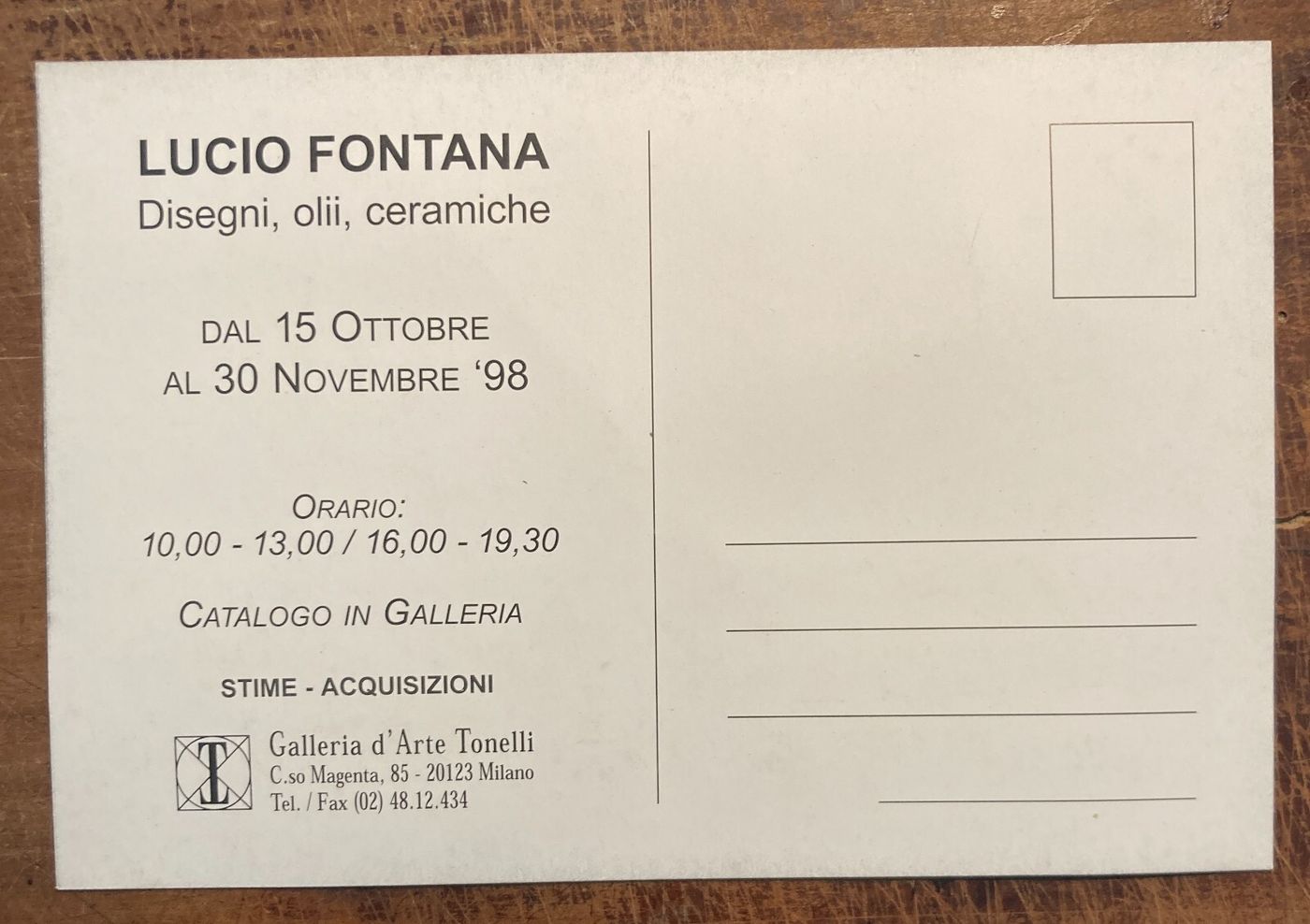 Arte Moderna   Artista Lucio Fontana   Cartolina Pubblicitaria   Galleria Tonelli   1998