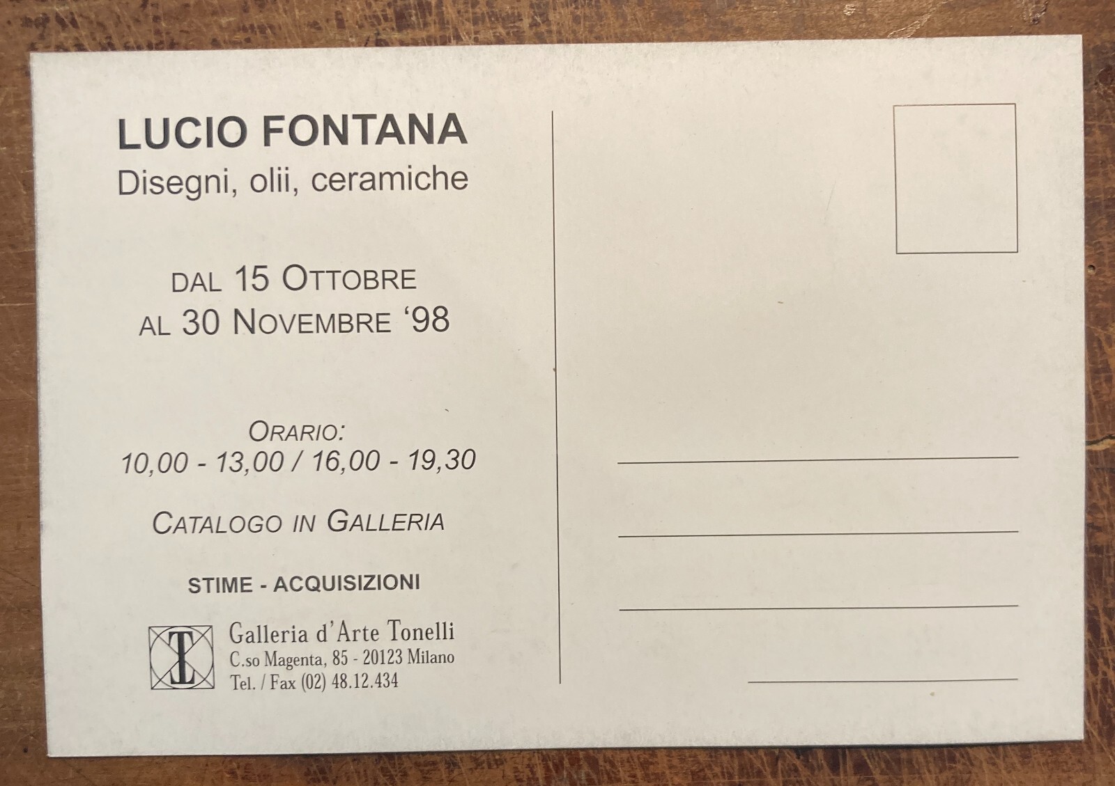 Arte Moderna   Artista Lucio Fontana   Cartolina Pubblicitaria   Galleria Tonelli   1998