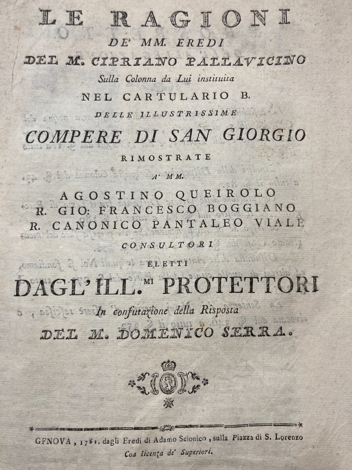 Liguria, Genova: Antica Allegazione Giuridica   Pallavicino, Queirolo, Boggiano, Viale