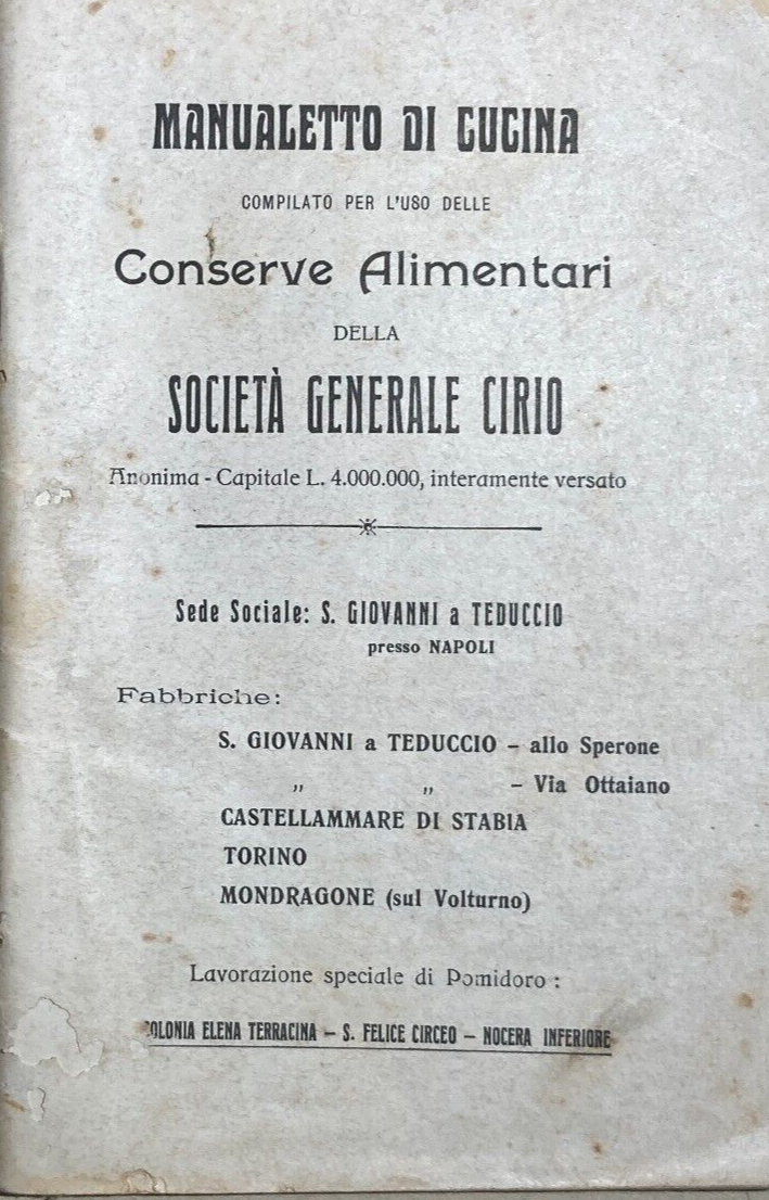 Cucina: Antico Ricettario Cirio, Conserve Alimentari, Napoli. Ortaggi E Pomodori
