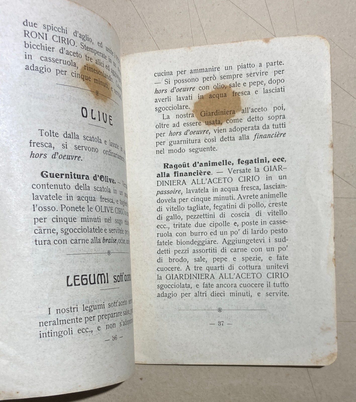 Cucina: Antico Ricettario Cirio, Conserve Alimentari, Napoli. Ortaggi E Pomodori