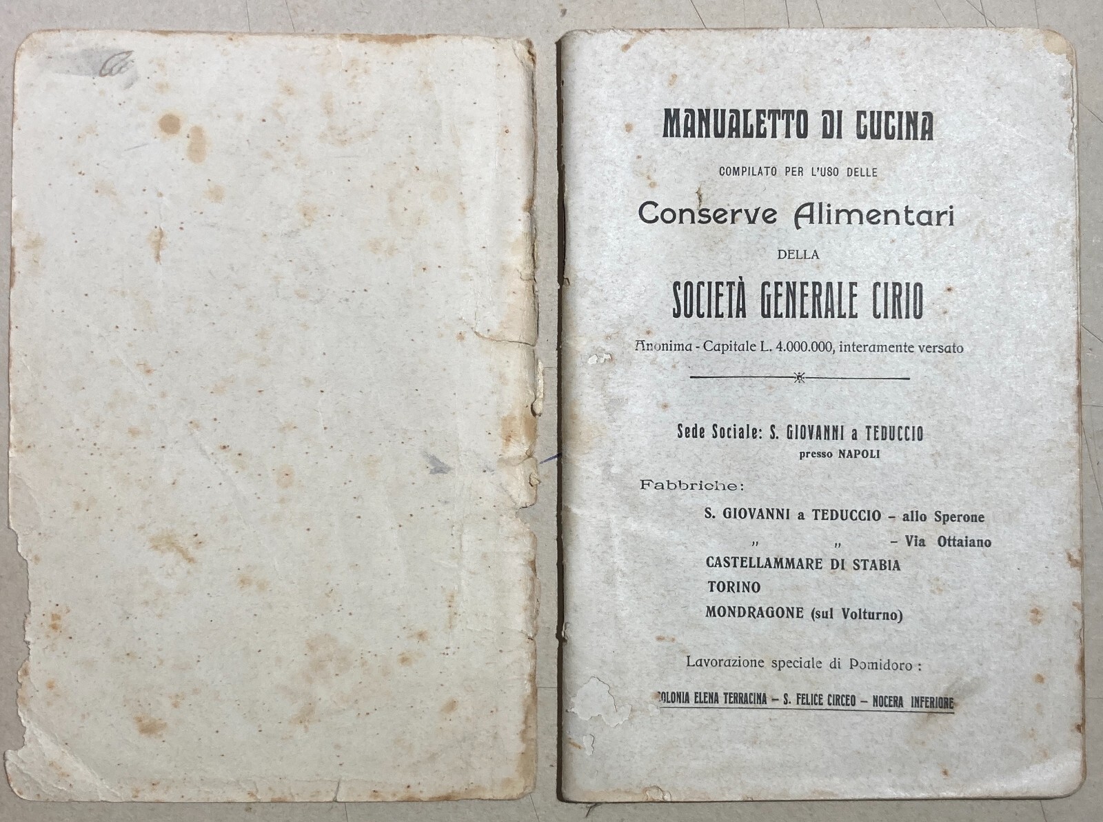 Cucina: Antico Ricettario Cirio, Conserve Alimentari, Napoli. Ortaggi E Pomodori
