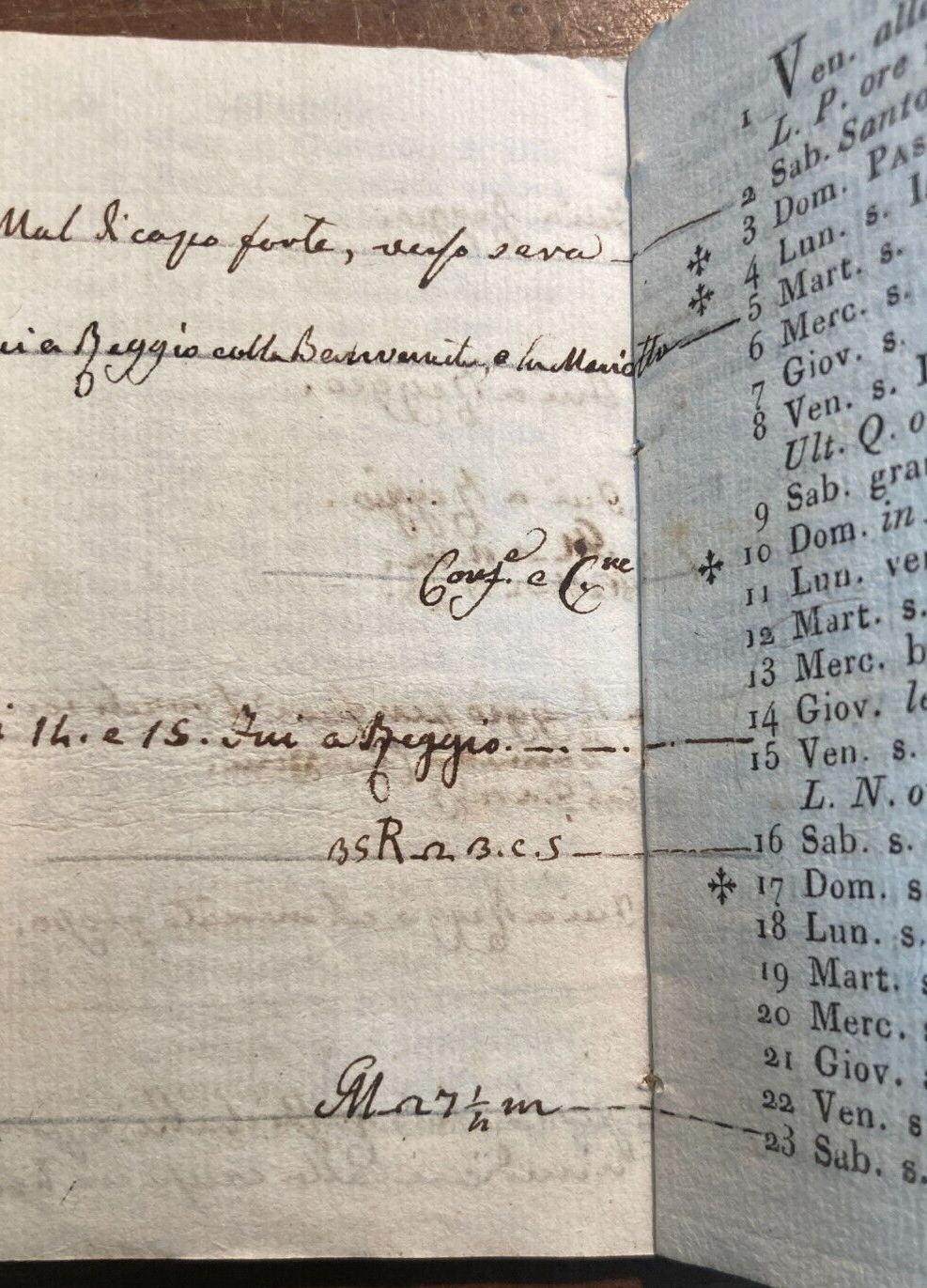 Emilia Romagna, Reggio Emilia Antico Almanacco Il Lepidissimo Astronomo, 1836 Fiere E Mercati