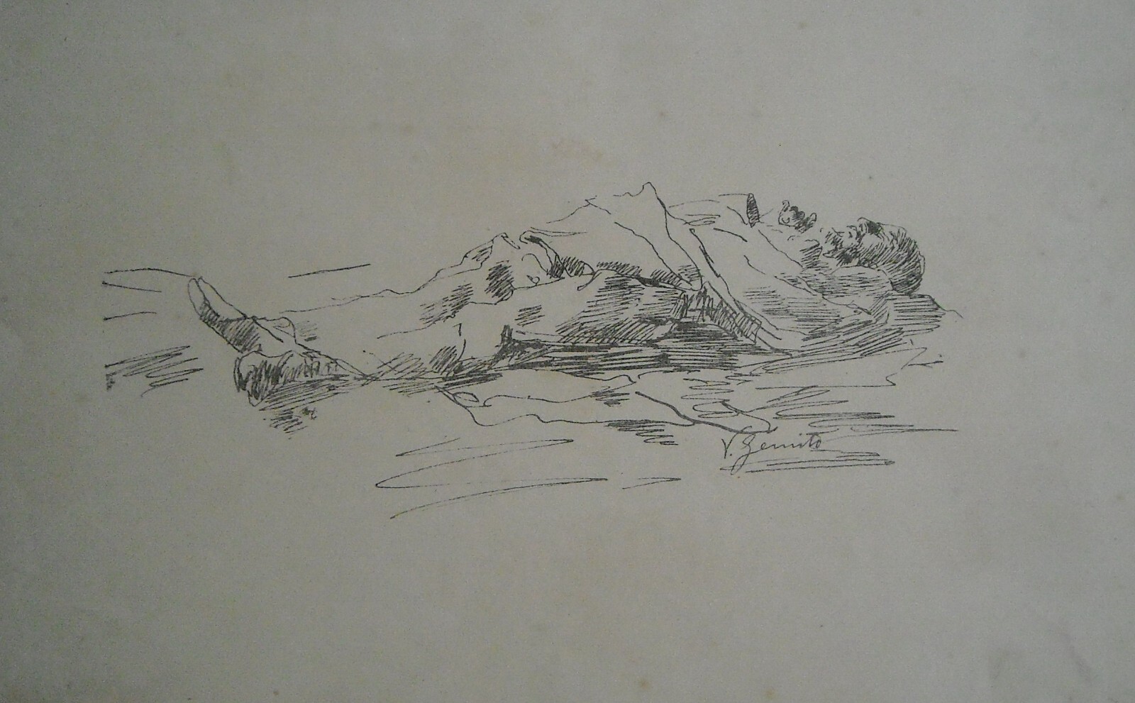 Vincenzo Gemito: Antica Stampa Di Uno Schizzo Decorativo Dell'Ottocento