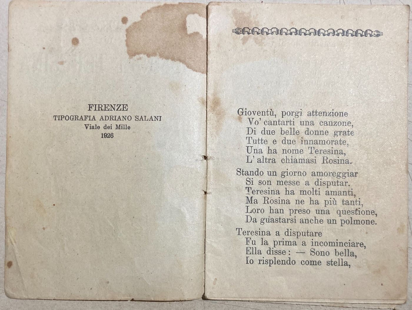 Rosina E Teresina: Bellezza E Amanti. Antica Edizione Salani, 1926