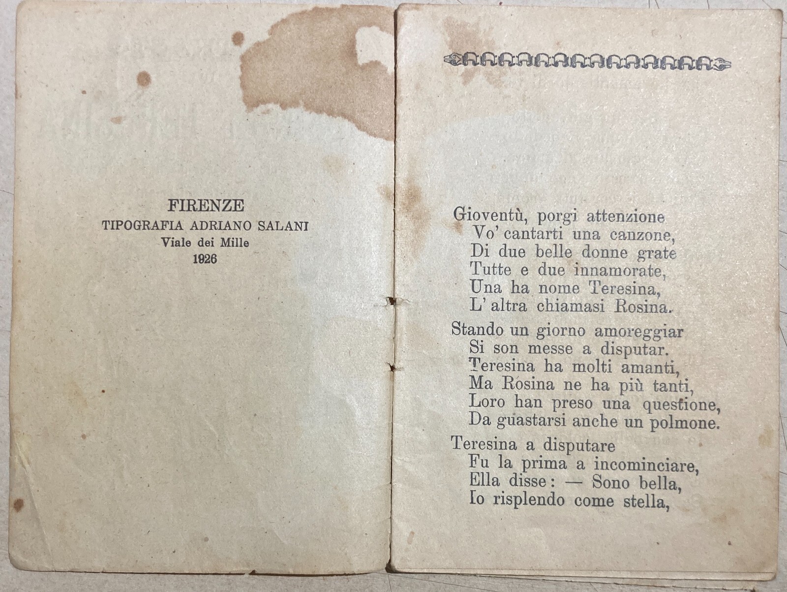 Rosina E Teresina: Bellezza E Amanti. Antica Edizione Salani, 1926