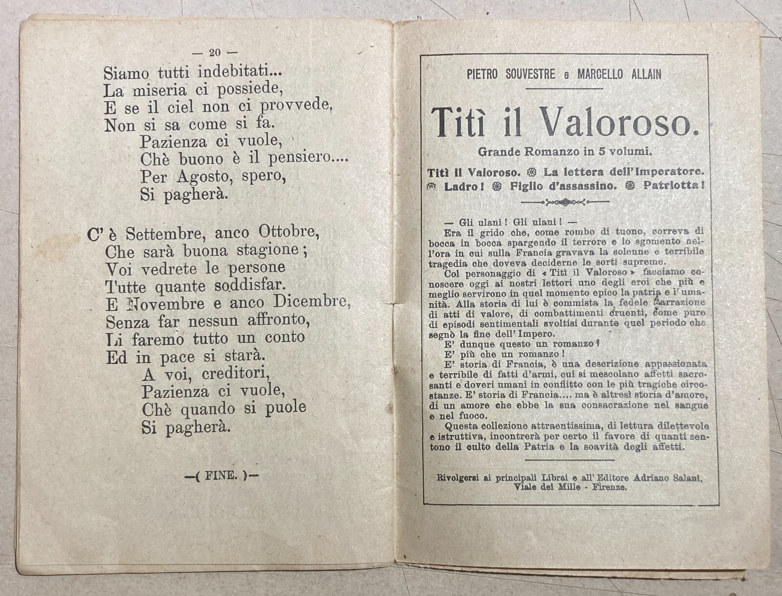 Rosina E Teresina: Bellezza E Amanti. Antica Edizione Salani, 1926