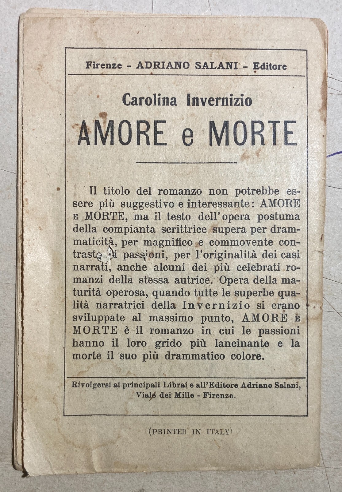 Rosina E Teresina: Bellezza E Amanti. Antica Edizione Salani, 1926
