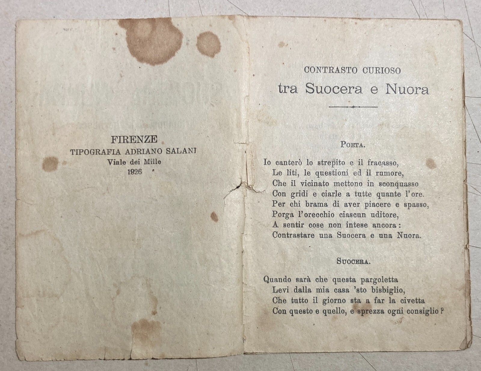 Antica Edizione Salani: Contrasto Tra Suocera E Nuora   Un Furiere Ammazza L'Amante