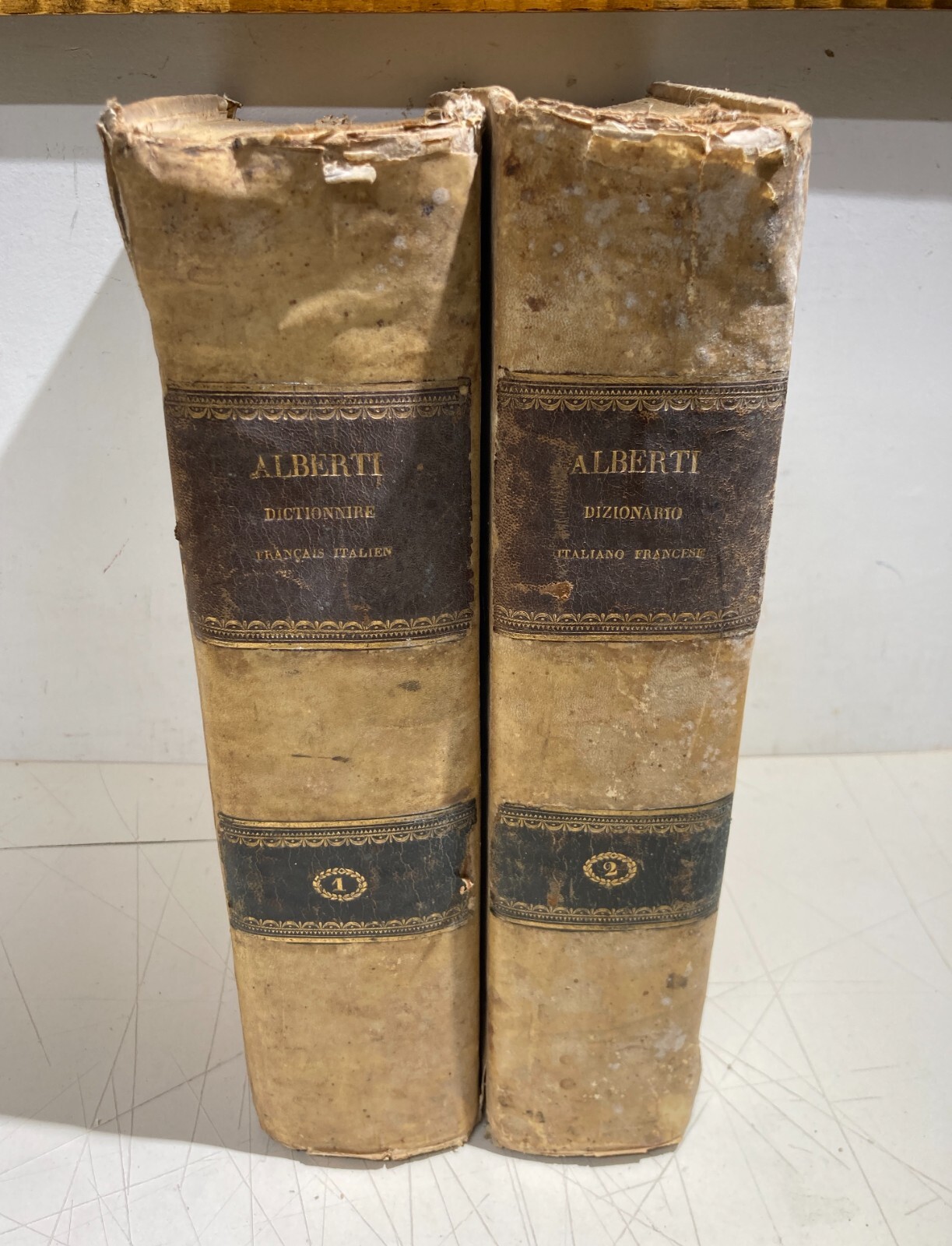 Antico Dizionario Italiano E Francese, Due Grossi Volumi, Alberti Truffi, 1840