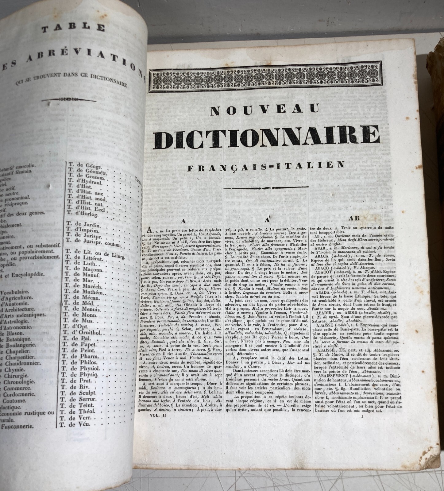 Antico Dizionario Italiano E Francese, Due Grossi Volumi, Alberti Truffi, 1840