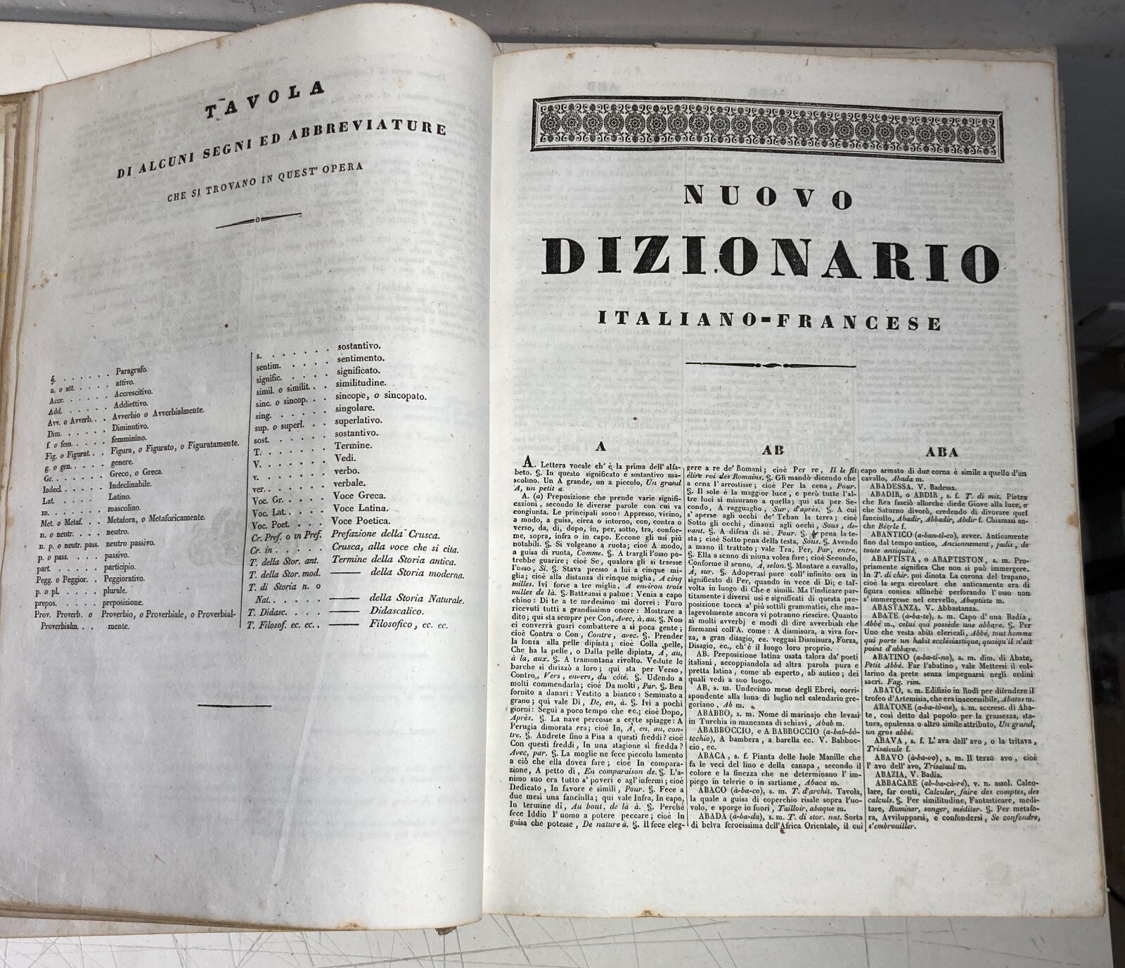 Antico Dizionario Italiano E Francese, Due Grossi Volumi, Alberti Truffi, 1840
