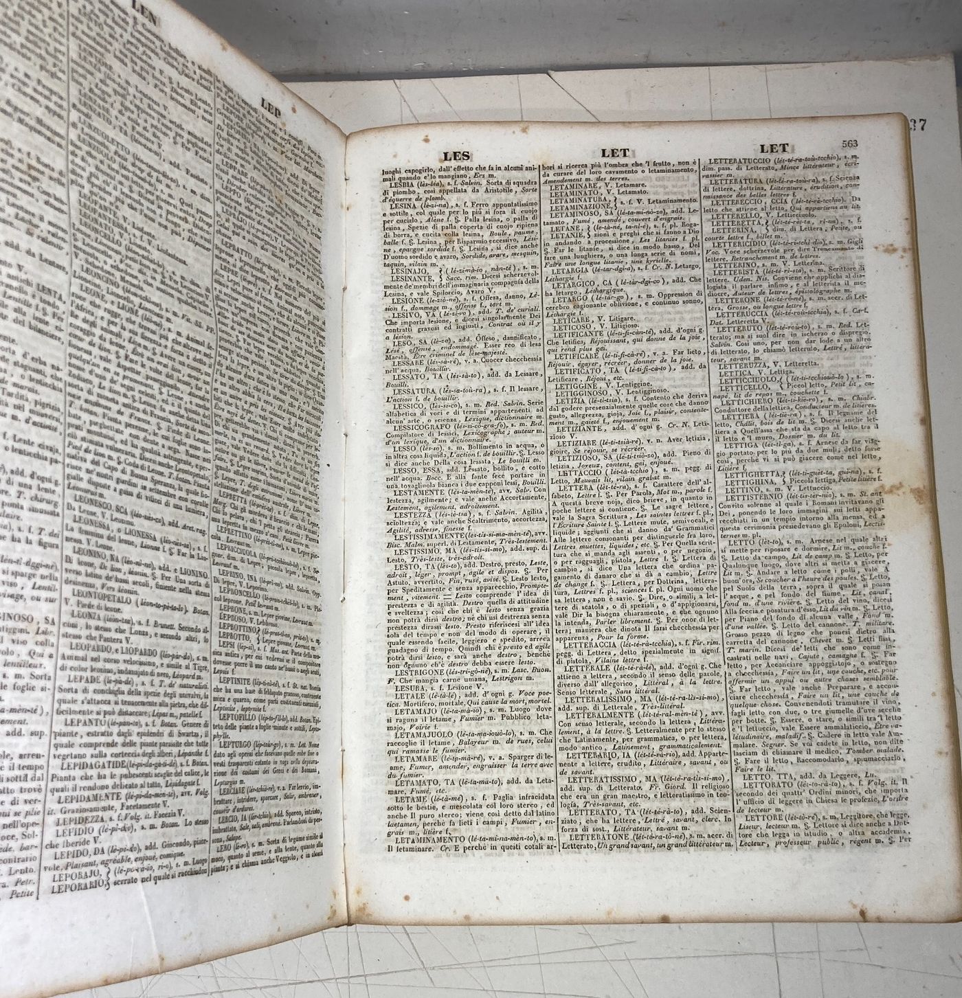 Antico Dizionario Italiano E Francese, Due Grossi Volumi, Alberti Truffi, 1840
