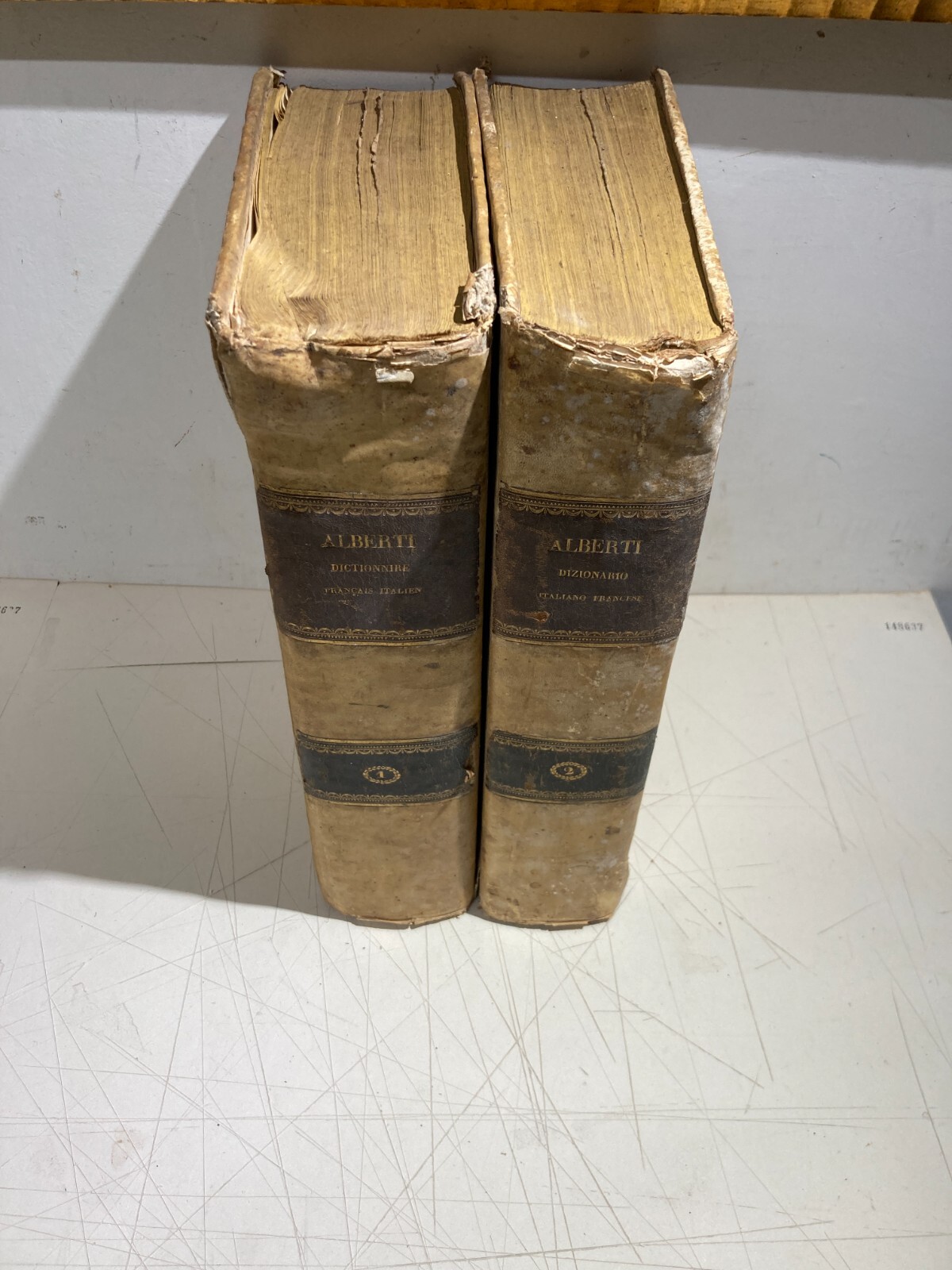 Antico Dizionario Italiano E Francese, Due Grossi Volumi, Alberti Truffi, 1840
