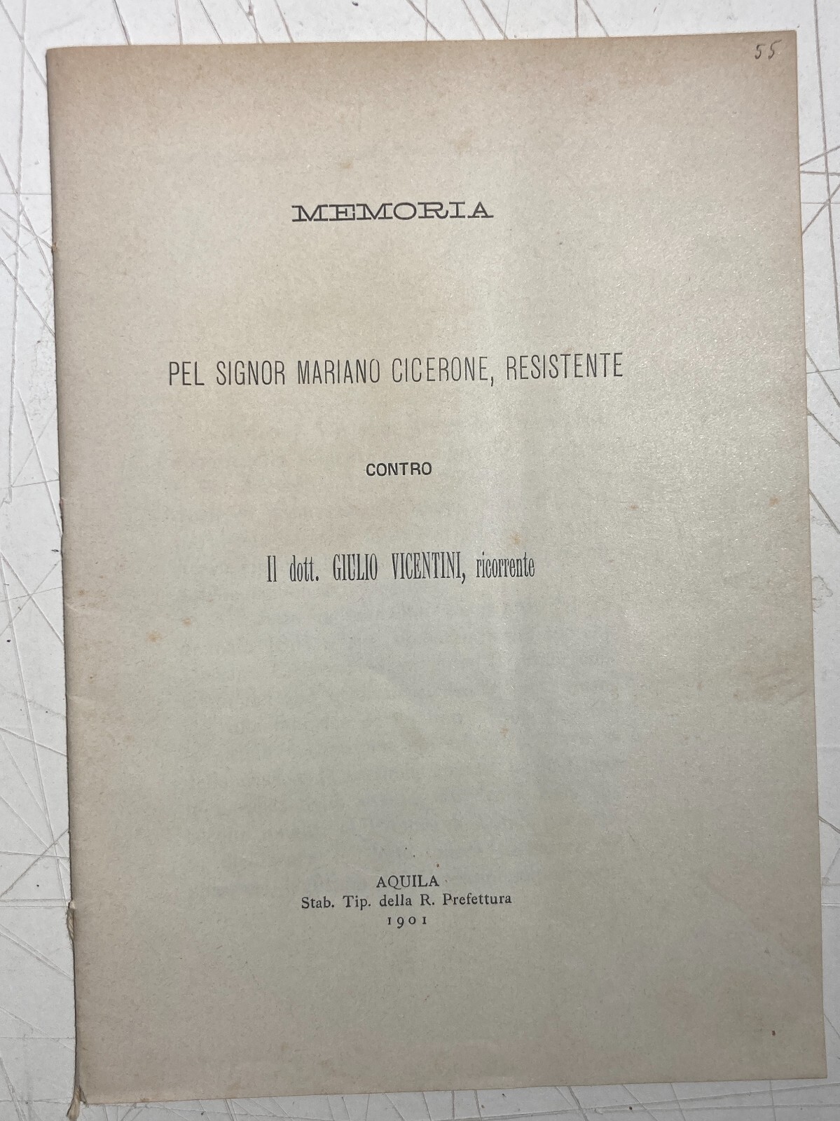 Abruzzo: Controversia Giuridica Cicerone Vicentini, Aquila 1901