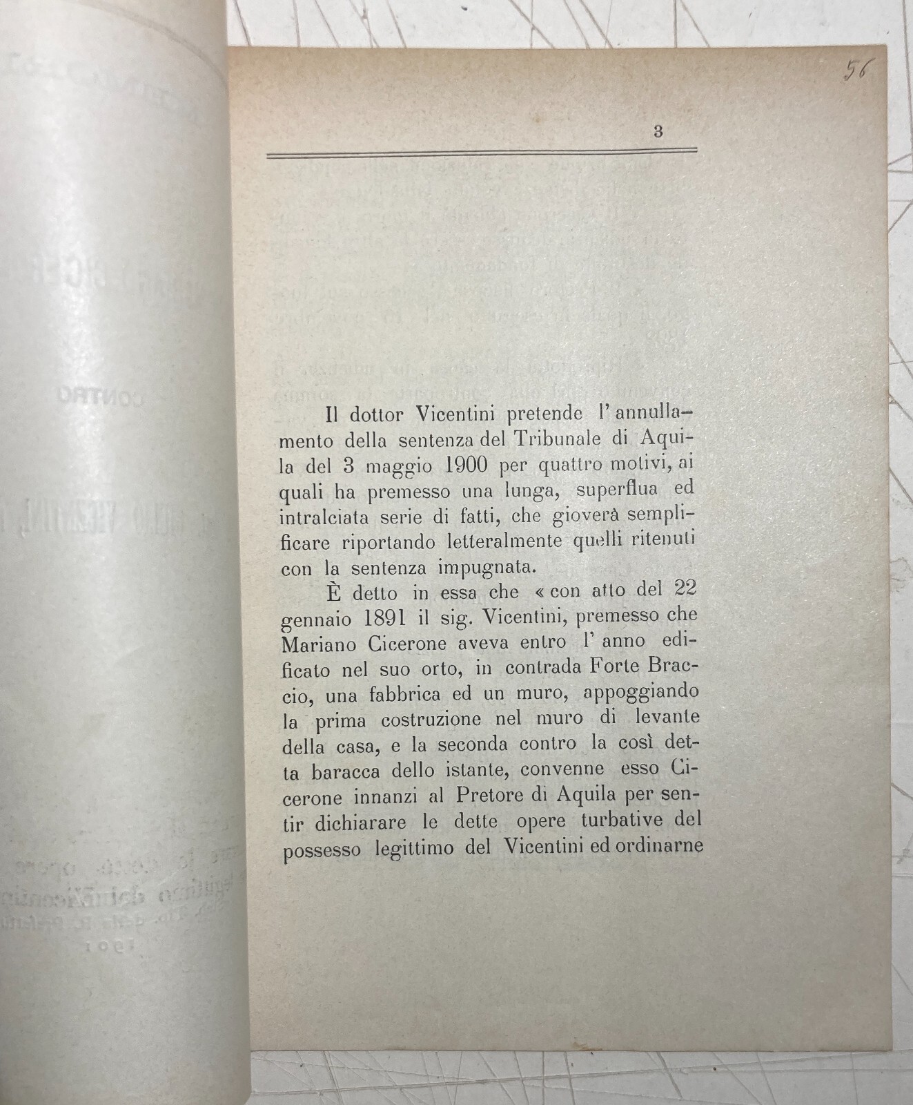 Abruzzo: Controversia Giuridica Cicerone Vicentini, Aquila 1901