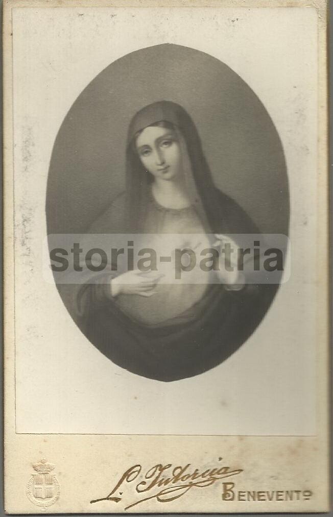 Antica Stampa Pubblicitaria Del Fotografo Intorcia A Benevento Con Immagine Devozionale d'Epoca