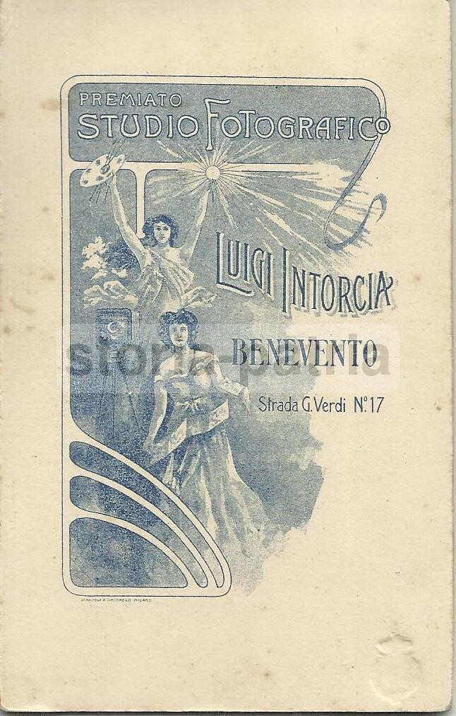 Antica Stampa Pubblicitaria Del Fotografo Intorcia A Benevento Con Immagine Devozionale d'Epoca