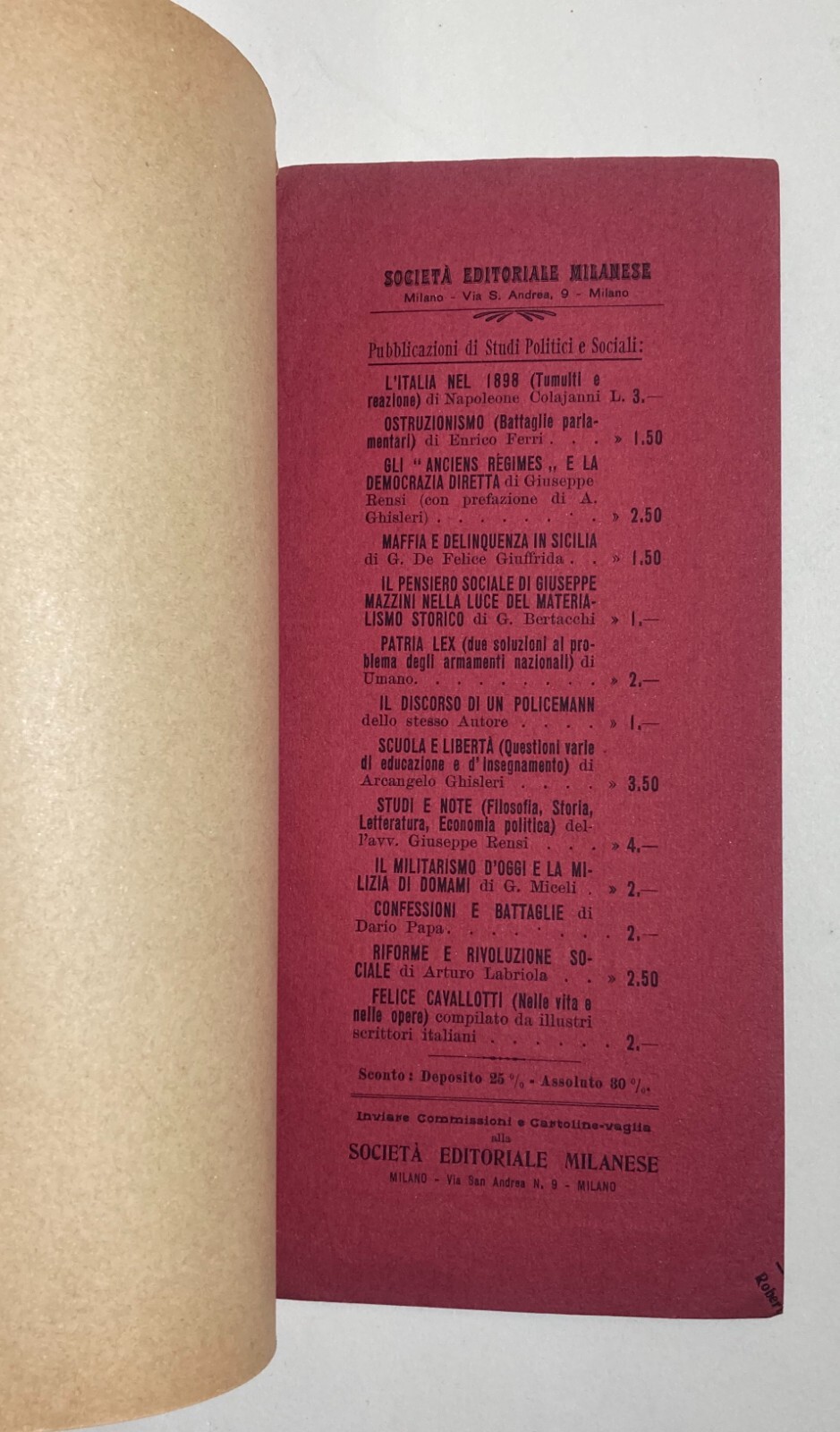 Il Libero Pensiero: Socialismo, Chiesa, Rapisardi, Bovio, Olivetti, Massoneria