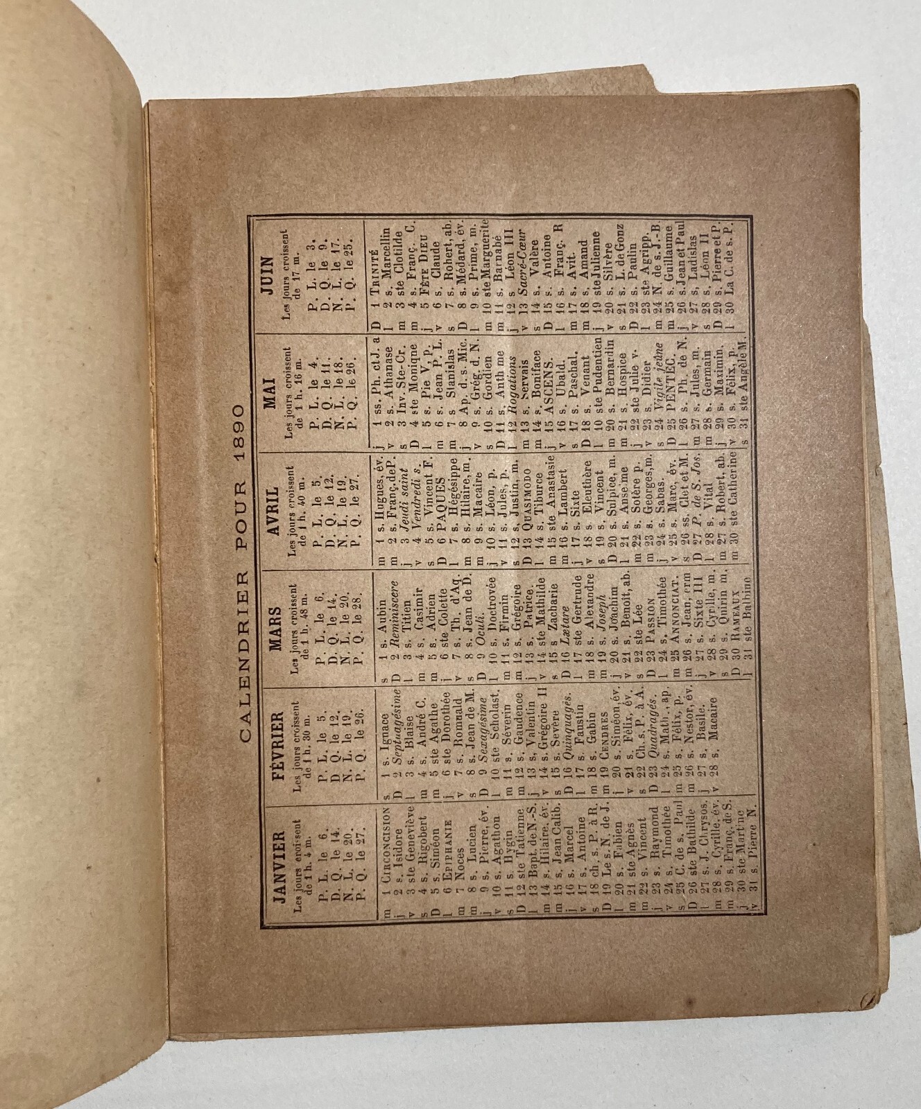 Giochi Di Società: Antico Almanacco Francese Illustrato Con Calendario 1890