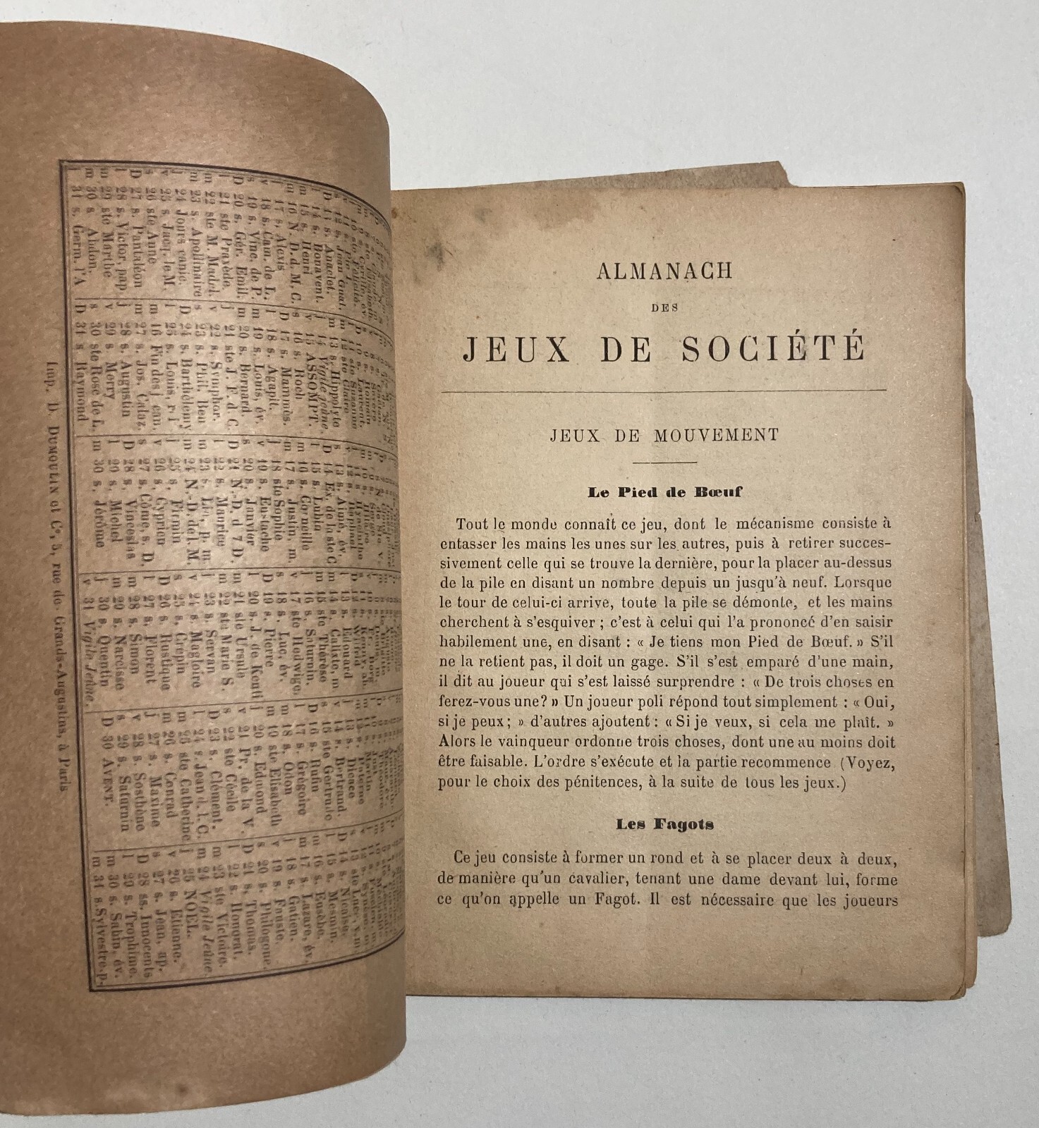 Giochi Di Società: Antico Almanacco Francese Illustrato Con Calendario 1890
