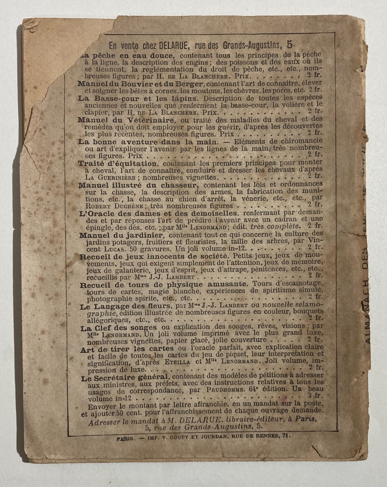 Giochi Di Società: Antico Almanacco Francese Illustrato Con Calendario 1890