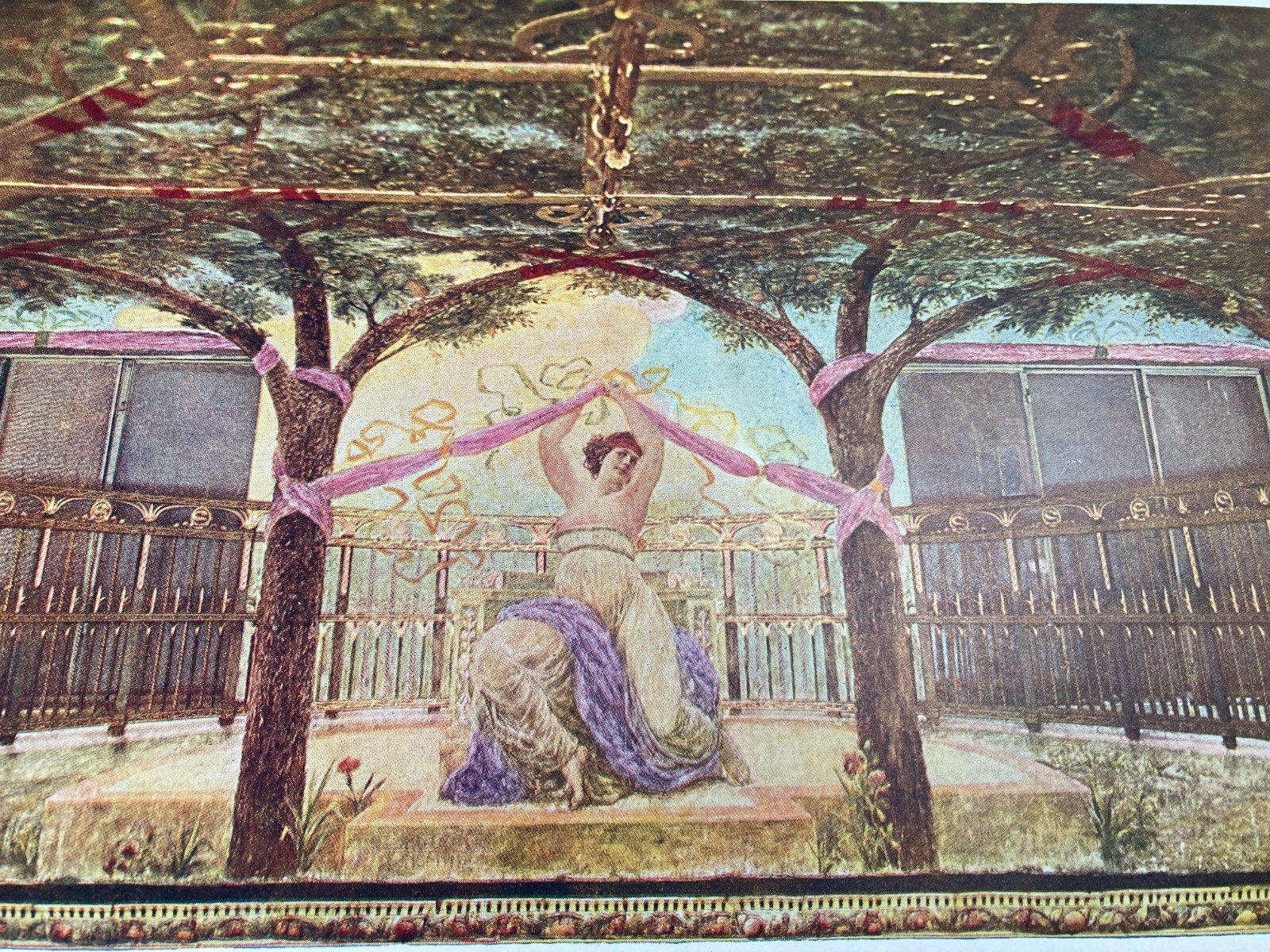 Padova: Pannello Decorativo Della Sala Laurenti Nel Ristorante Storione. Antica Stampa A Colori.